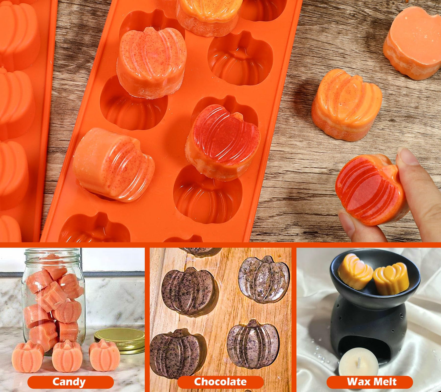 Webake Pumpkin Chocolate Mold 3 PCS Silicone Chocolate Mold 12 Cavity Autumn Candy Mold for Baking Cake Decoration Thanksgiving Muffin Cake Soap Candle Cookies