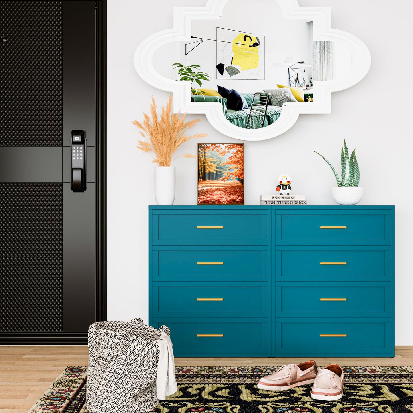 Washsemba Metal 4 Drawer Dresser,15.8" D x 31.5" W x 39.25" H,Home Peacock Blue Dresser for Bedroom,Storage Cabinet with 4 Drawers,Tall Dresser,Entryway, and Closet.Peacock Blue