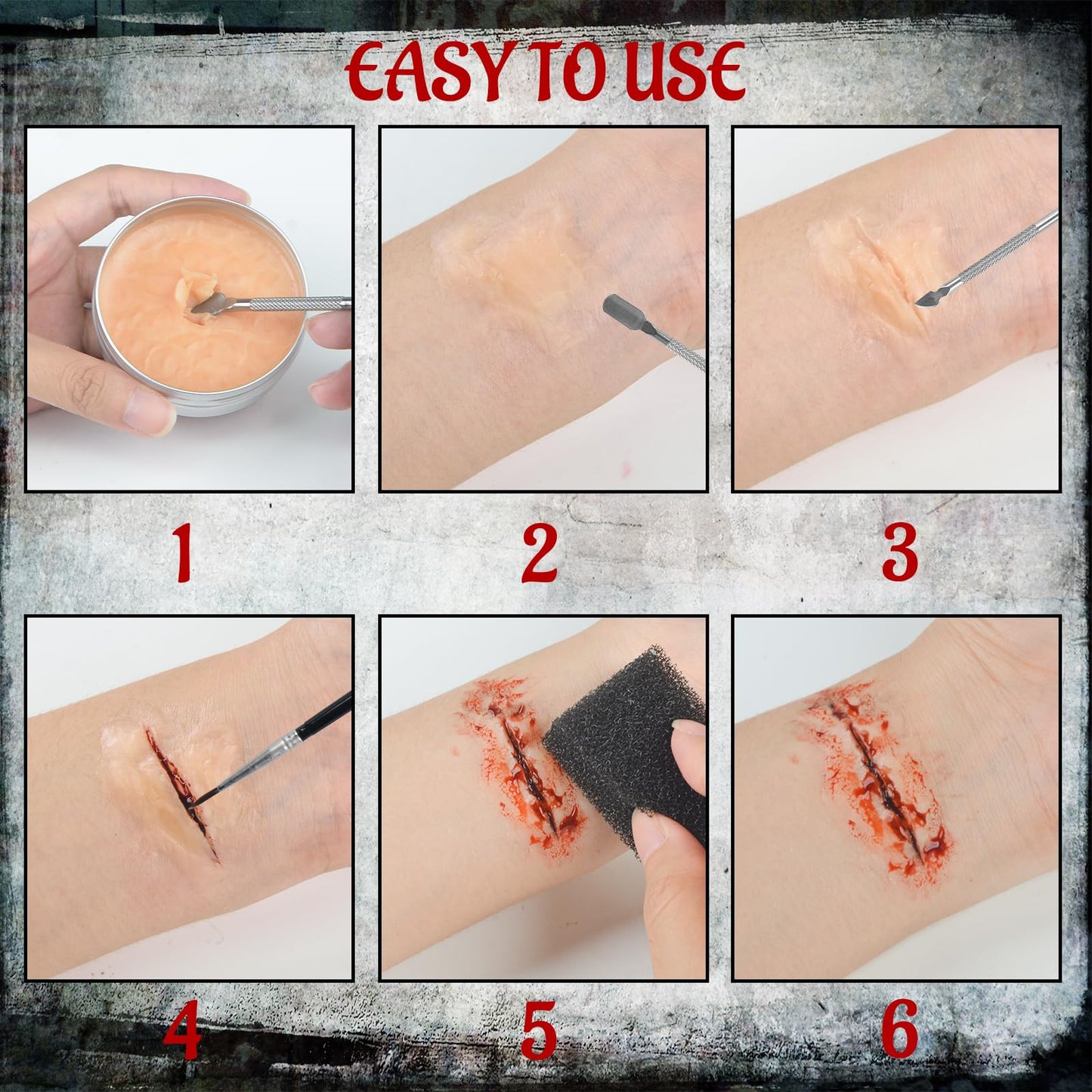 7PCS Halloween SFX Special Effects Makeup Kit, SFX Makeup Kit Include 3 Colors Clown Makeups Face Body Paint, Scar Wax,Fake Blood,Spatula,Brush,2PCS Stipple Sponges for Halloween Cosplay Costume Party