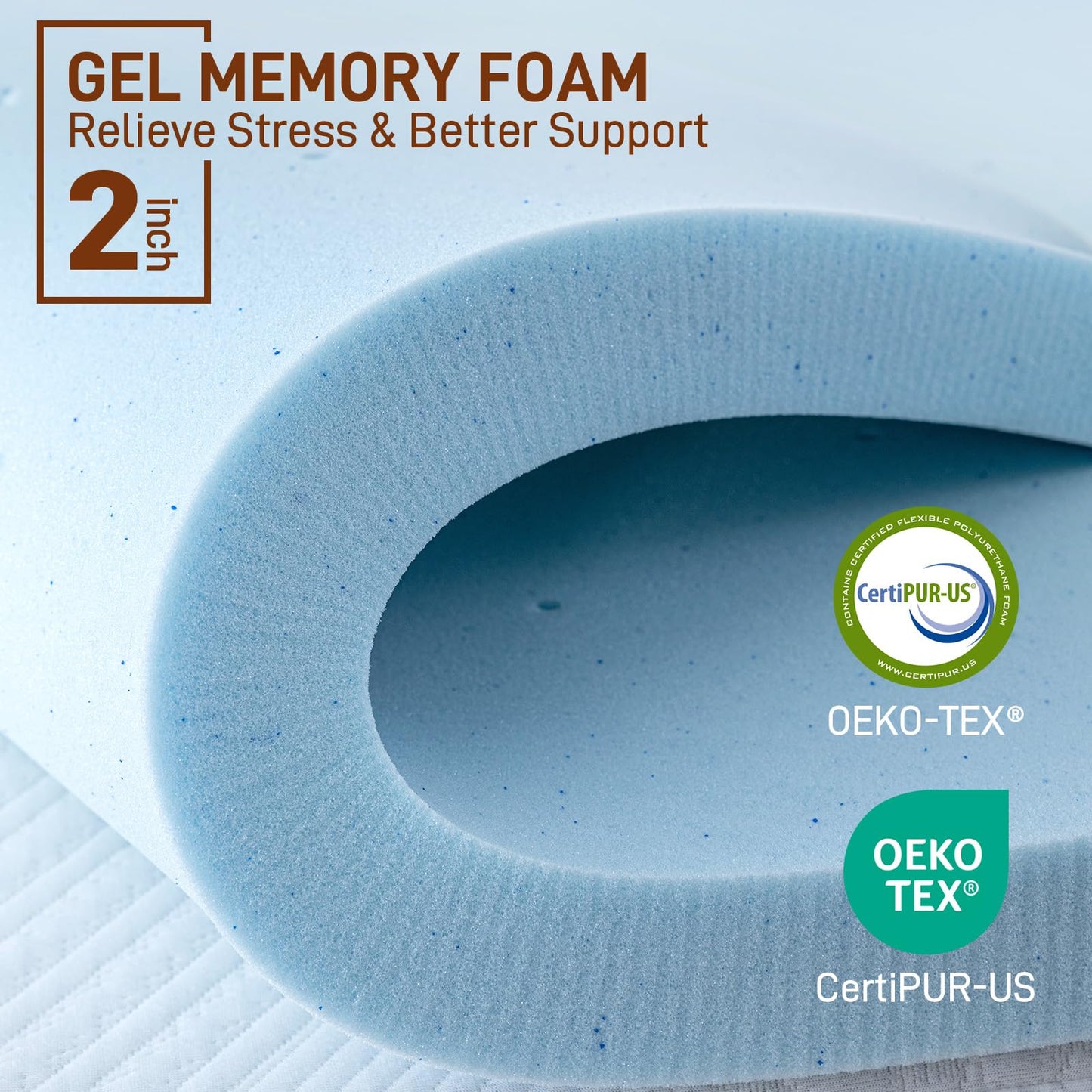 4 Inch Pillow Top Memory Foam Mattress Topper Queen, Dual Layer 2 Inch Gel Memory Foam Plus 2 Inch Pillow Top Cover, Grey