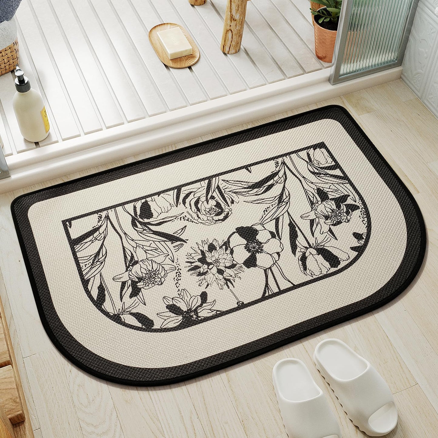 YDKGL Half Circle Bath Mat,Thin Bathroom Rugs Fit Under Door Quick Dry Non Slip Washable Bathroom Mat with Rubber Backing,Absorbent Woven Half Round Shower Rug