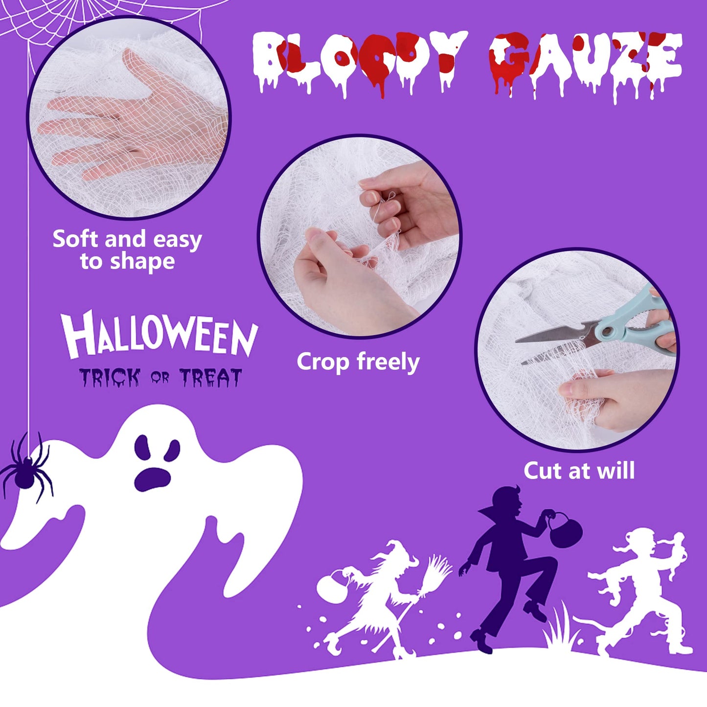 Watayo 500 x 39 Inch Large Size Halloween Spooky Cloth, Halloween White Scary Creepy Cloth, Windows Doorways Cover Gauze for Halloweens Haunted House Party Decor