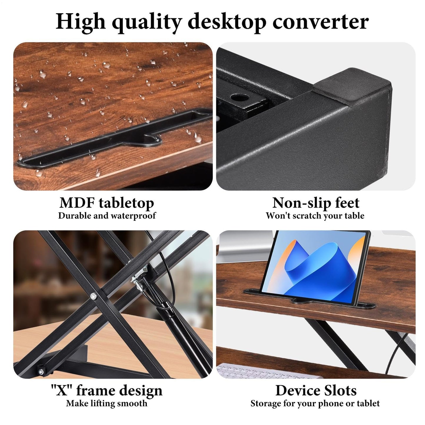 37 Inch Standing Desk Converter - Manual Pneumatic Spring, Two Monitor Stable Standing Desk Converter, 5.9"to18.8"Height Adjustable Laptop Workstation With Keyboard Tray For Home, Company(Tiger Brown)