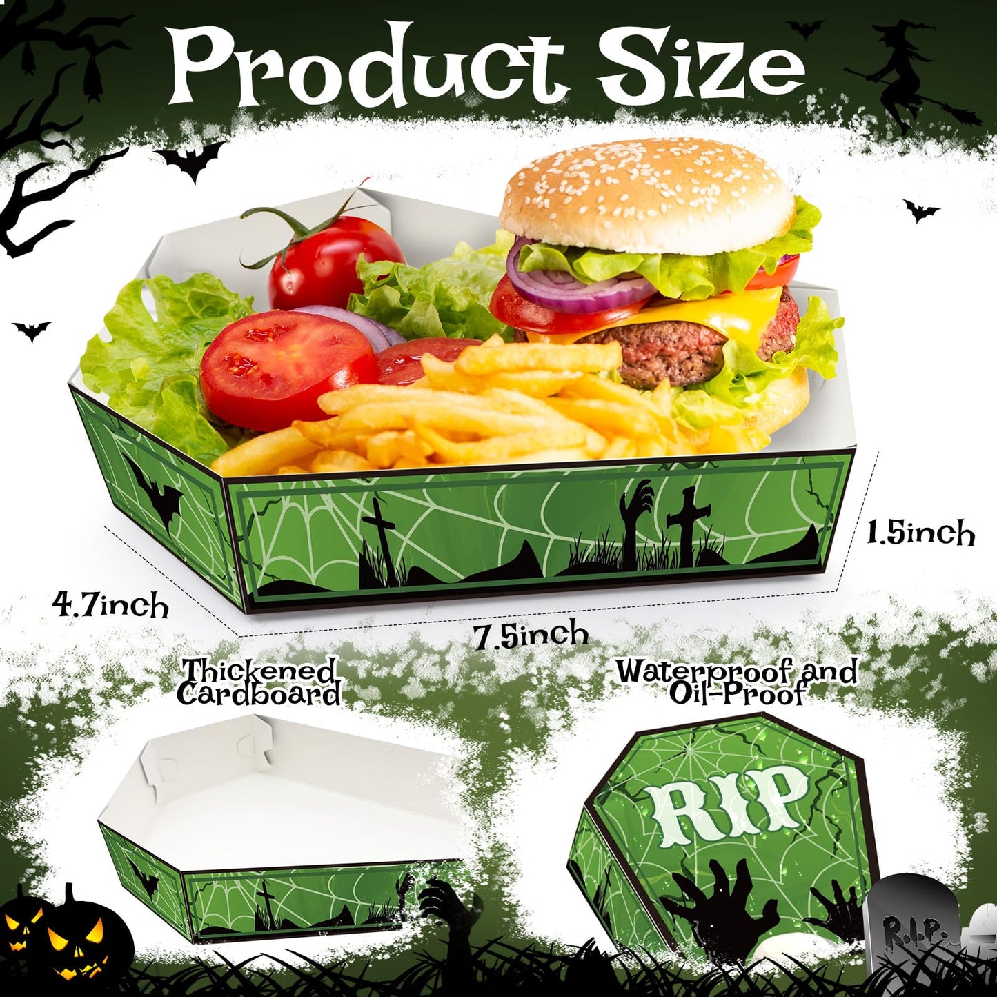 48 Pcs Halloween Party Paper Food Trays,Halloween Coffin Boxes, Disposable Coffin Bowl for Treat Candy Snack,Food Holder Serving Trays for Halloween Trick or Treat Party Supplies Decorations