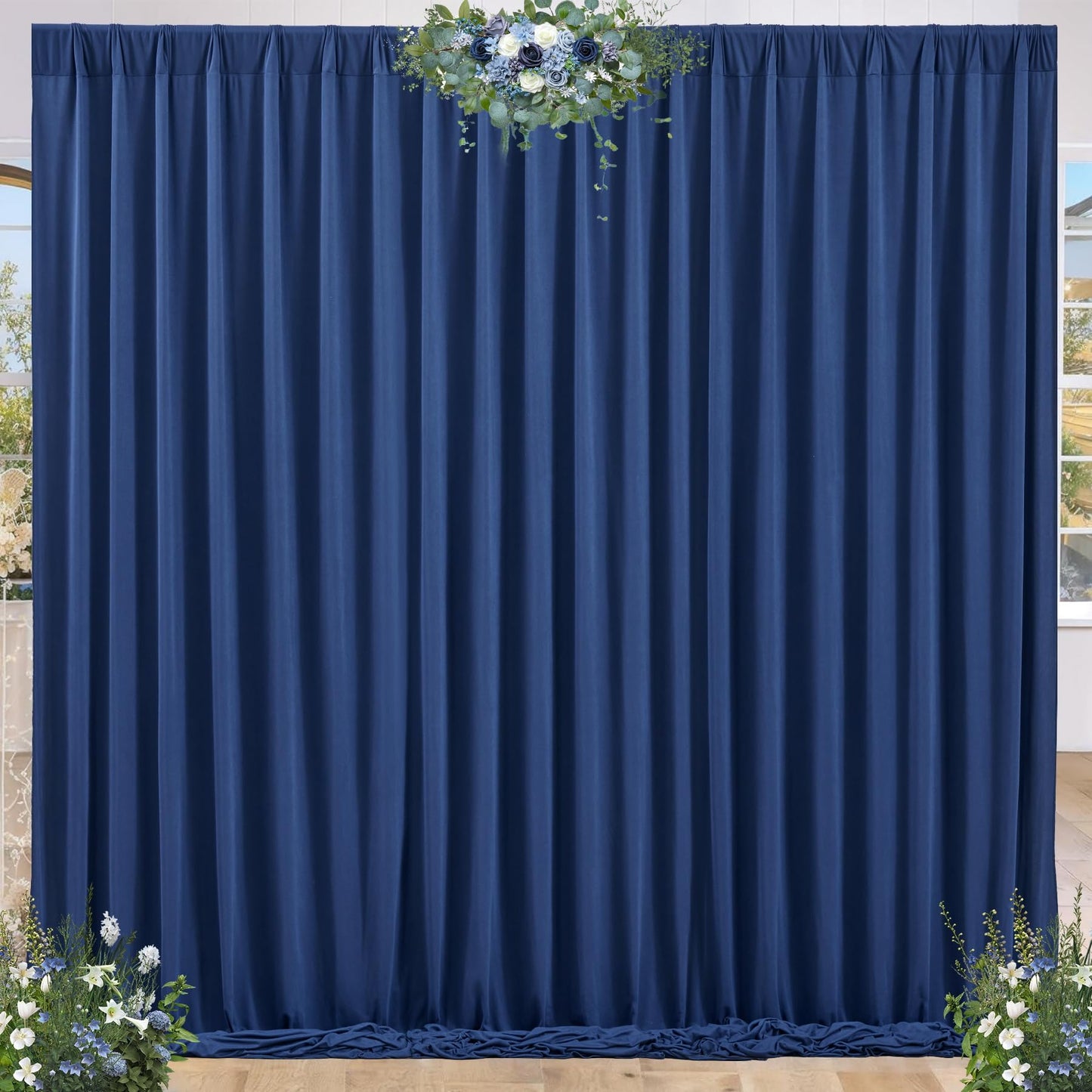 8 x 10ft Navy Blue Backdrop Curtains for Graduations, Dark Blue Photo Background Curtains No-Wrinkle Polyester Curtains for Parties Decorations Retirement Birthday Wedding Father's Day, 2 Panels