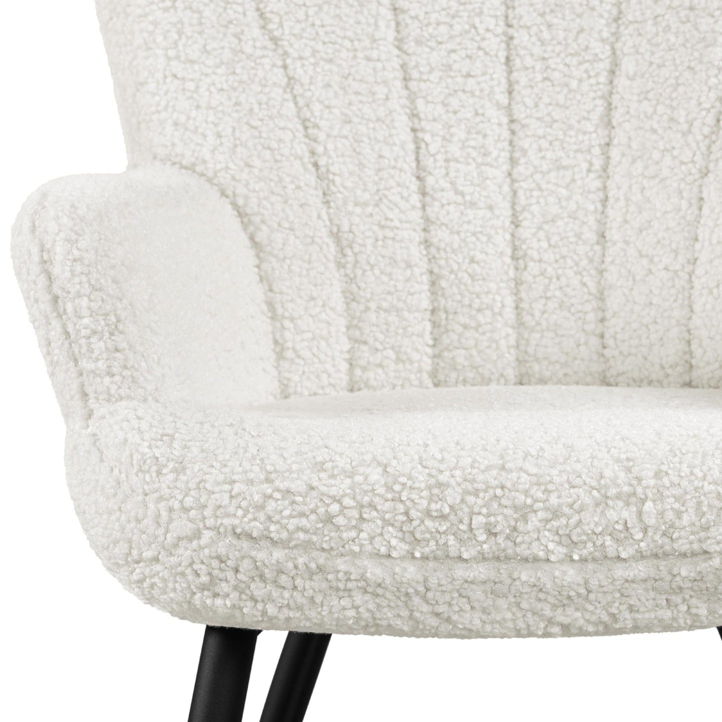 Yaheetech Boucle Accent Chair, Modern Fuzzy Sherpa Armchair, Fuzzy Sherpa Armchair, Upholstered Vanity Chair with High Back and Mental Legs for Living Room Makeup Bedroom, Ivory