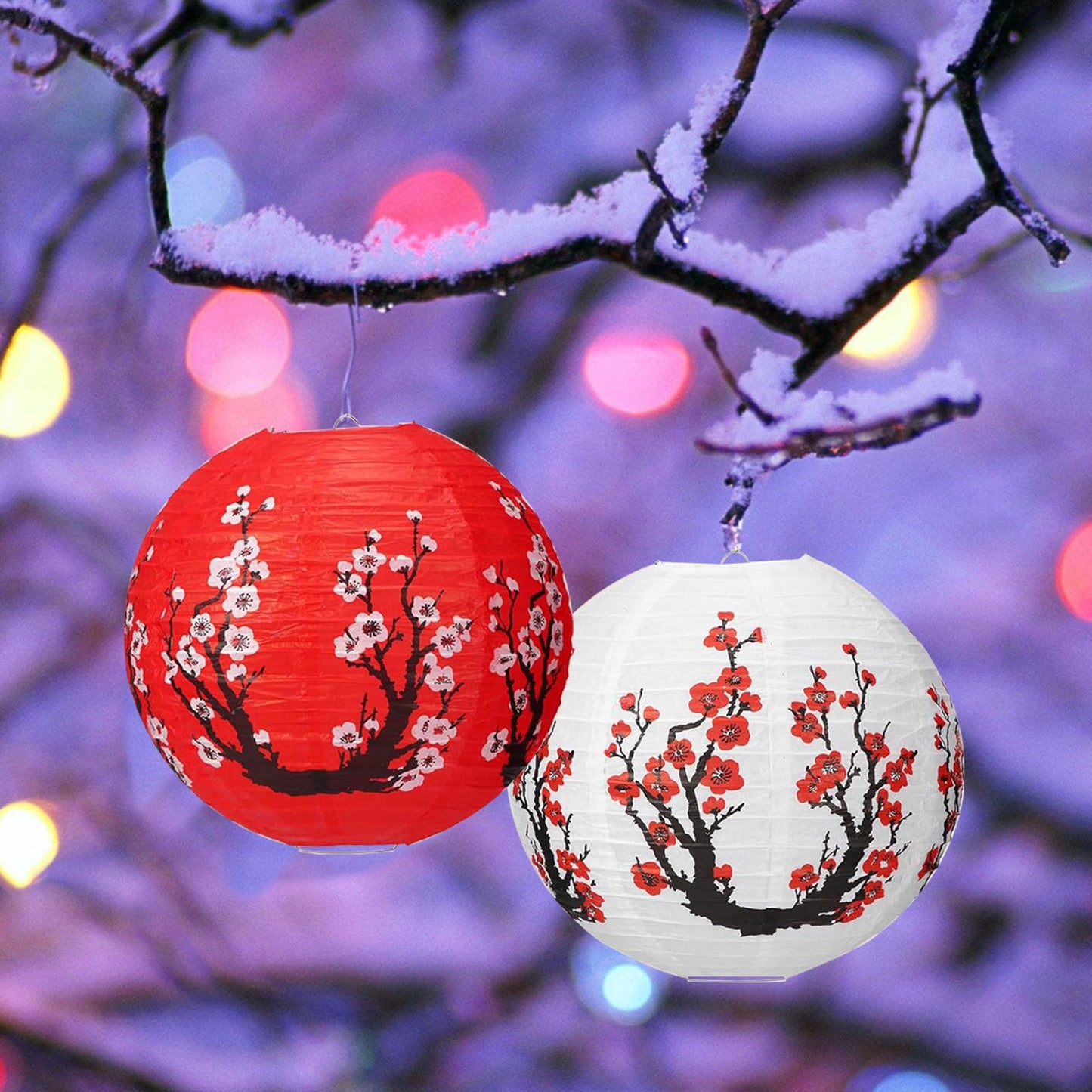 20 Pcs Chinese Japanese Paper Lanterns, Chinese New Year Lantern Decoration, Cherry Blossom Decorative Hanging Lanterns, Spring Festival Cherry Blossom Lanterns Ornaments