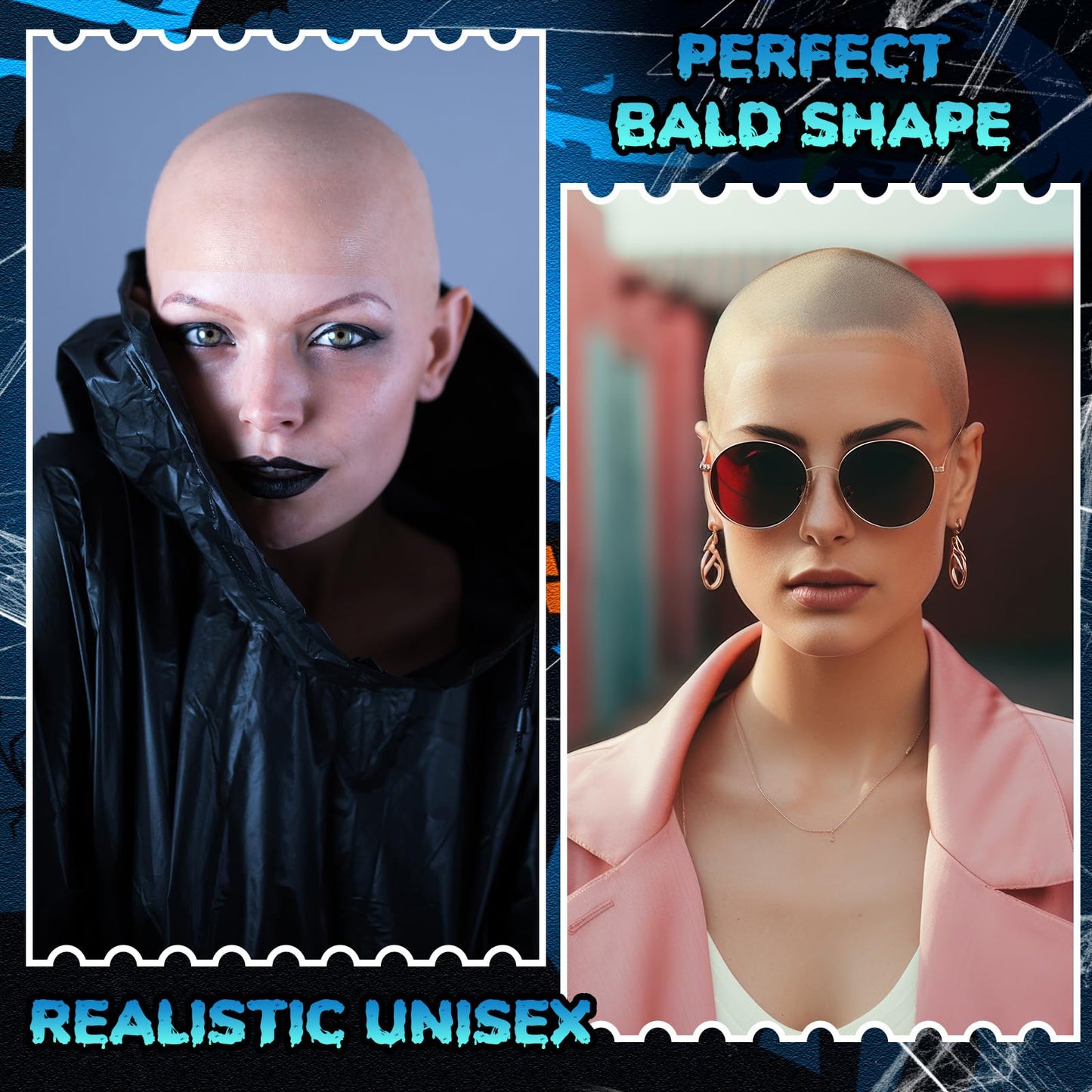 Wavwavw 6 Pcs Bald Caps for Men Women Makeup Latex Bald Head Wig Cap Balds Hat Cosplay Makeup Halloween Costume Accessories(Beige,Medium,Novel)