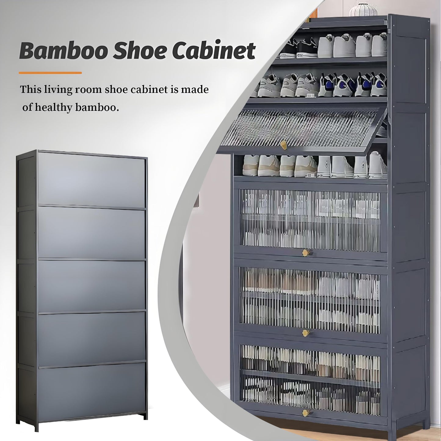 Voclym Tall Shoe Cabinet with Clear Doors, Large Capacity Bamboo Shoe Cabinet, 40-45 Pairs Shoe Rack Organizer for Closet Entrance, Hallway, Living Room, Bedroom