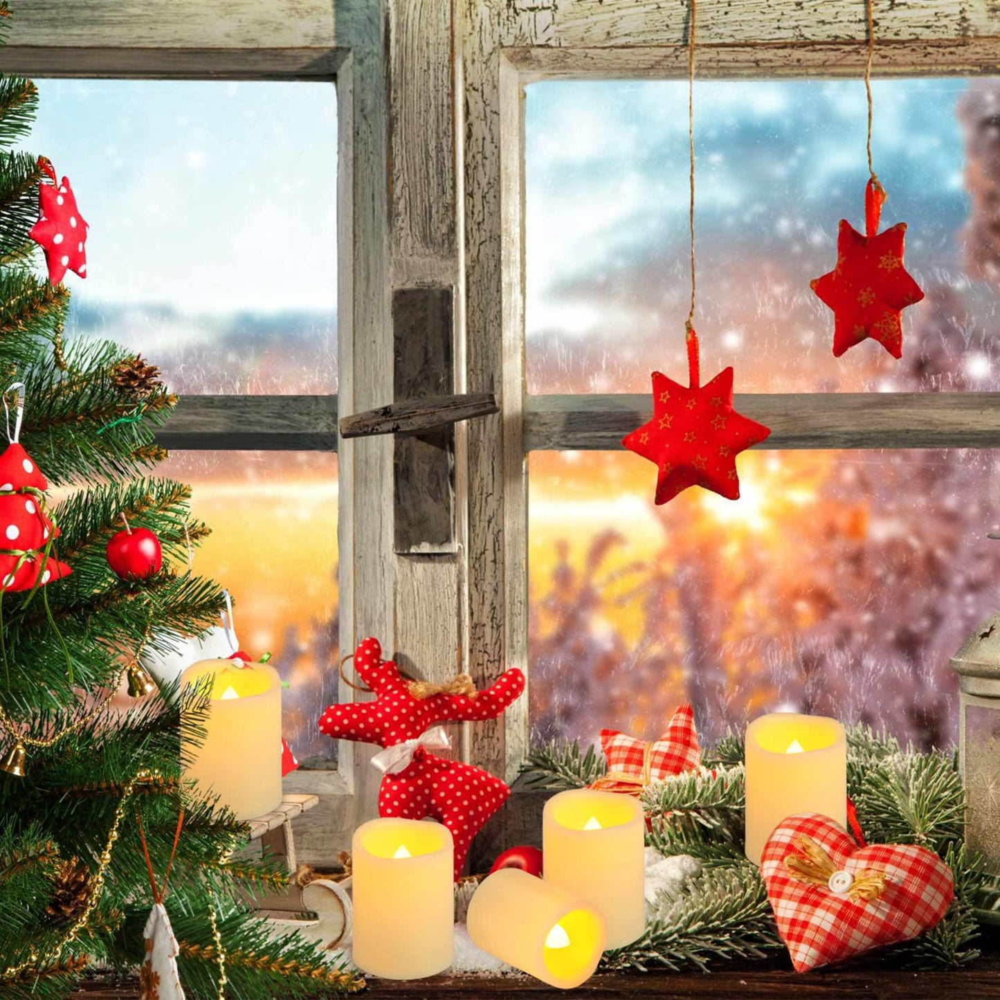 Yakpo 48 Pack 1.5" x 2" Votive Candles Battery Operated, Flameless Flickering LED Votive Tea Light Candles, Electric Powered Outdoor Flicker Candles Bulk for Holiday Wedding Halloween Home Decorations