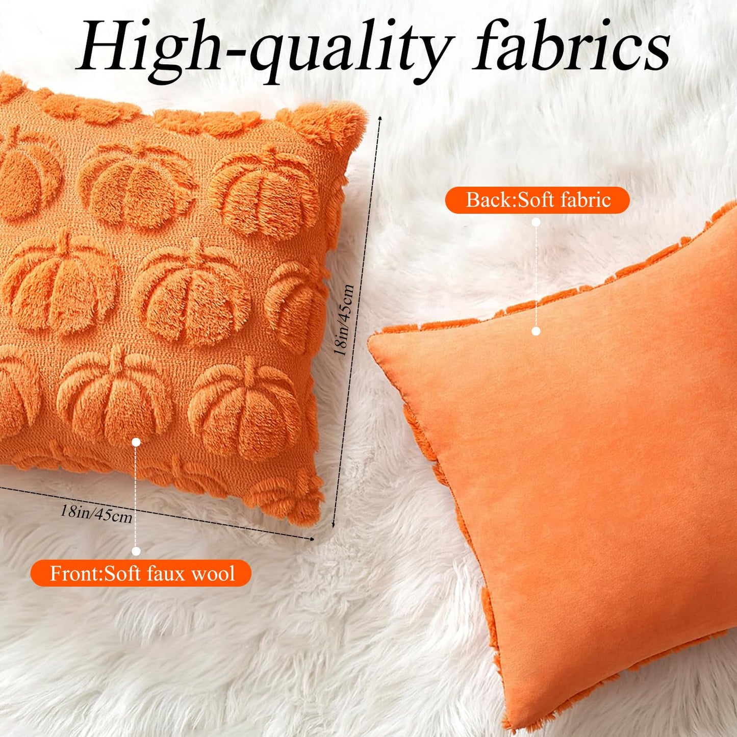 4 Pcs Fall Throw Pillow Covers 18x18, Autumn Decorations Soft Faux Fur Pillow Covers, Fluffy Plush Accent Pillow Cases for Harvest Thanksgiving Cushion Covers Sofa Home Decor(Pumpkin Orange A)