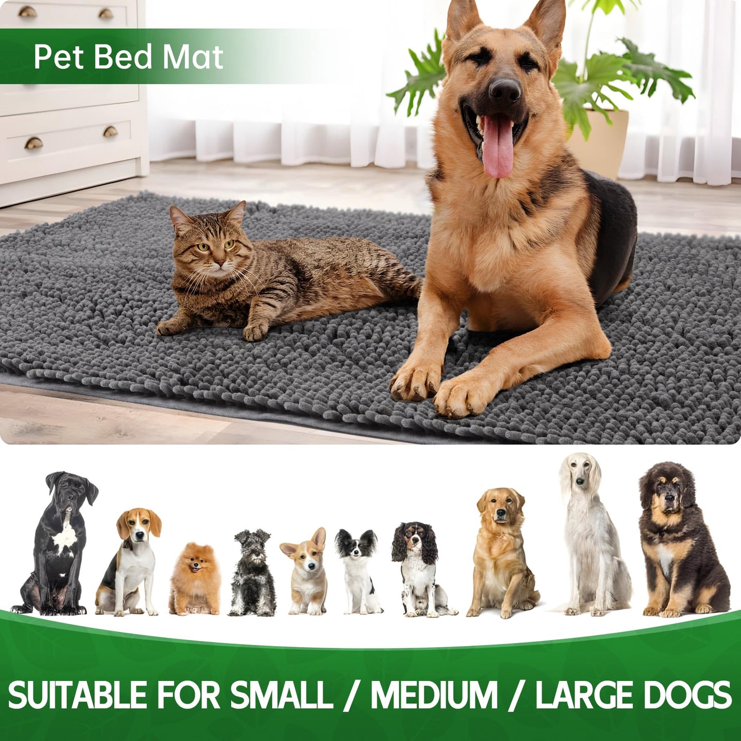 100pointONE Dog Door Mat Indoor Entrance, 72" x 36" Absorbent Quick-Drying Mud Mat for Dogs, Non-Slip Door Rugs for Entryway Indoor Washable, Soft Chenille Dog Mat for Muddy Paws