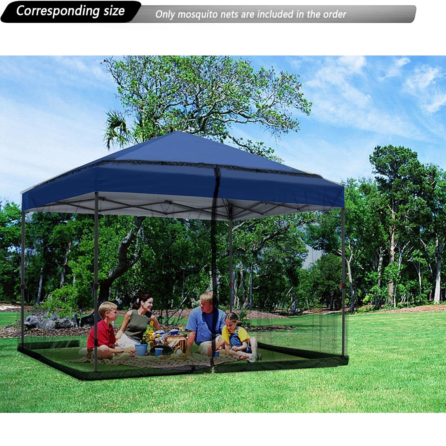 10x10 Mosquito Netting for Patio Camping Gazebo/Pop Up Canopy Tent,Double Door Side Screen Easy Installation Black(Only Mosquito Net No Frame) (Around 10x10FT)