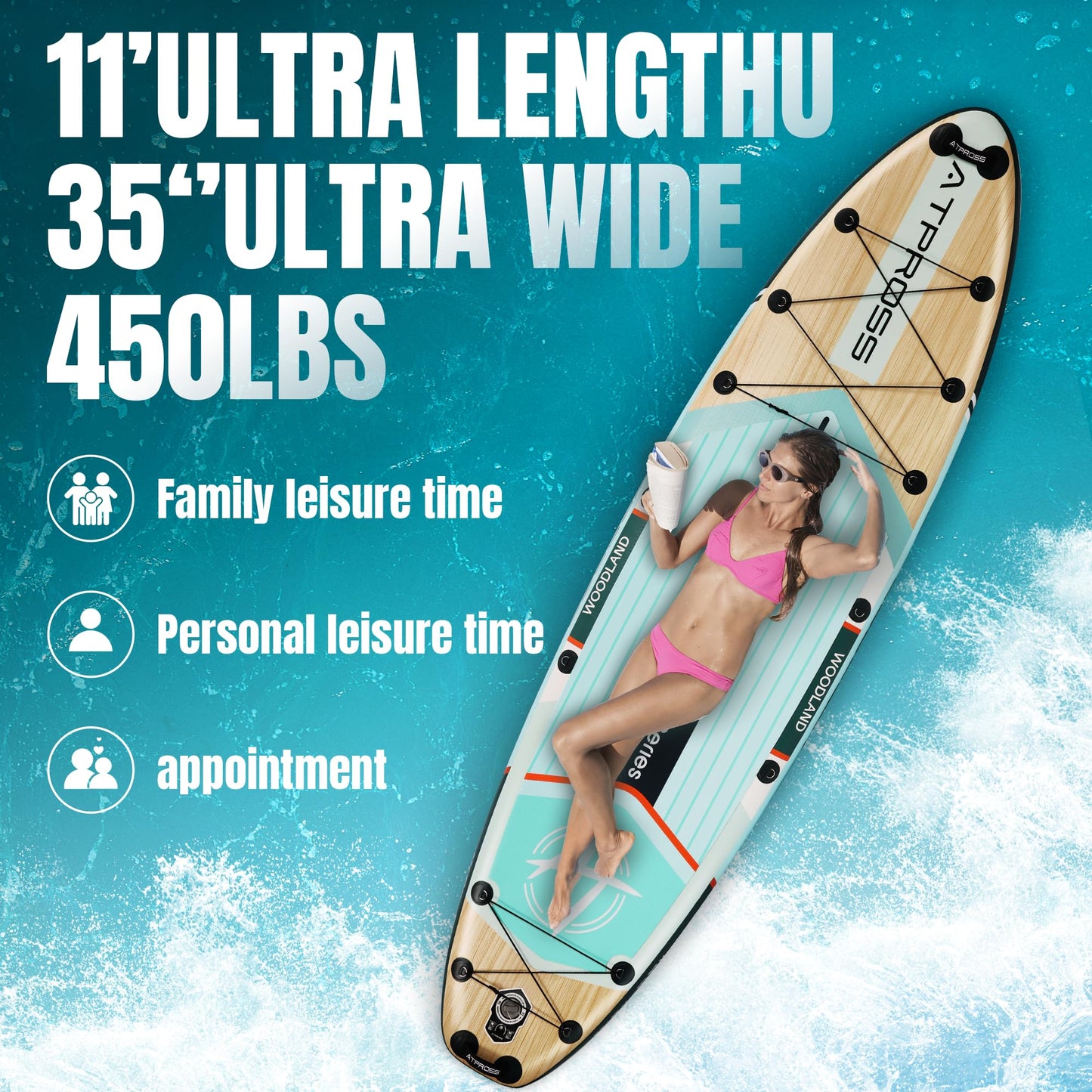 11'6"x35" Inflatable Stand Up Paddle Board 450LBS Weight Capacity Extra Wide Non-Slip Stable Deck Adult SUP with Kayak Seat, Premium Accessories Kit & Backpack – for Yoga, Fishing, Surf Blue