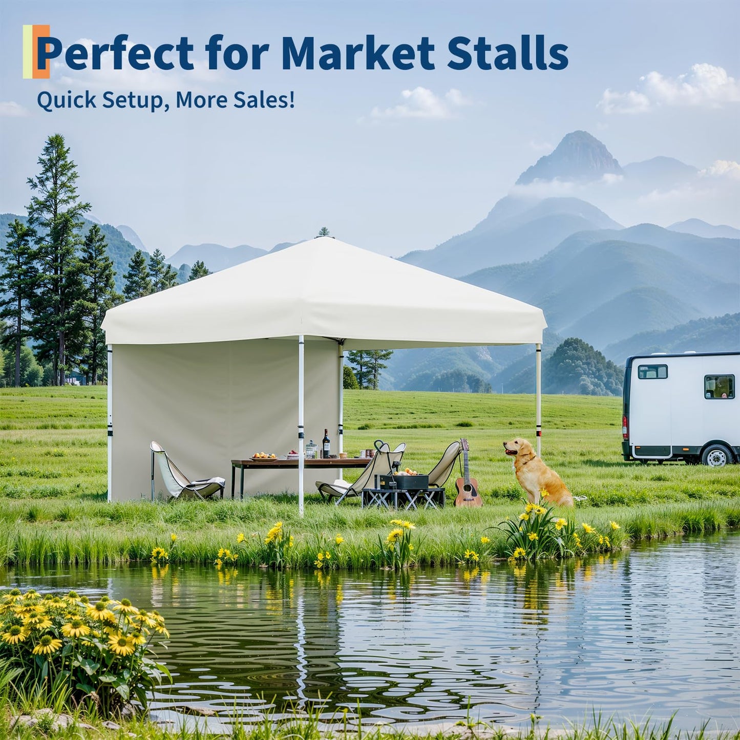 10x10 Pop Up Canopy with One Button Push Setup - Heavy Duty Outdoor Canopy Tent with Portable Roller Bag - 3 Adjustable Height, 4 Weight Bags, 8 Stakes & 4 Guy Ropes Included (White)