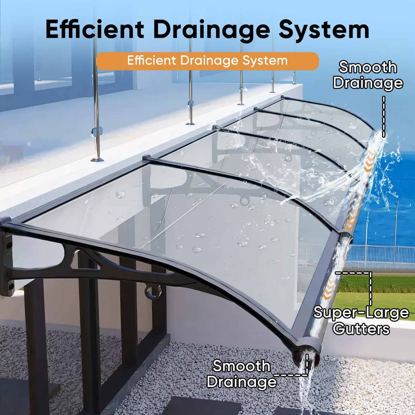 118.1'x39.4' Aluminum Patio Awning for Doors & Windows - Polycarbonate Roof Cover with UV Block, Waterproof & Snowproof Protection - Exterior Door Canopy Easy to Install (Crystal Clear)