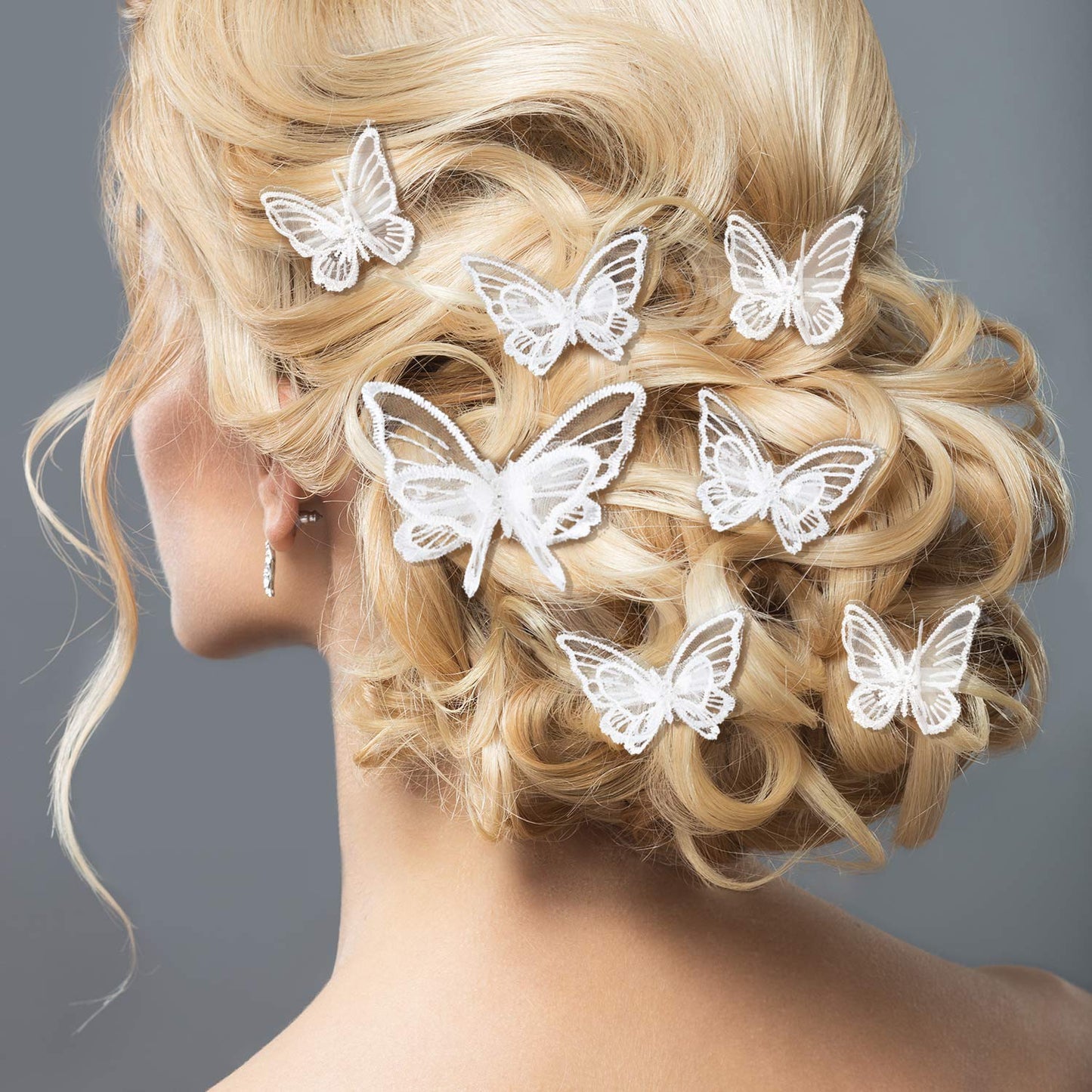 WILLBOND 18 Pieces Butterfly Hair Clip Halloween Lace Bows Embroidery Butterfly Hair Pins Accessories for Halloween Cosplaying Women, 2 Sizes(White)