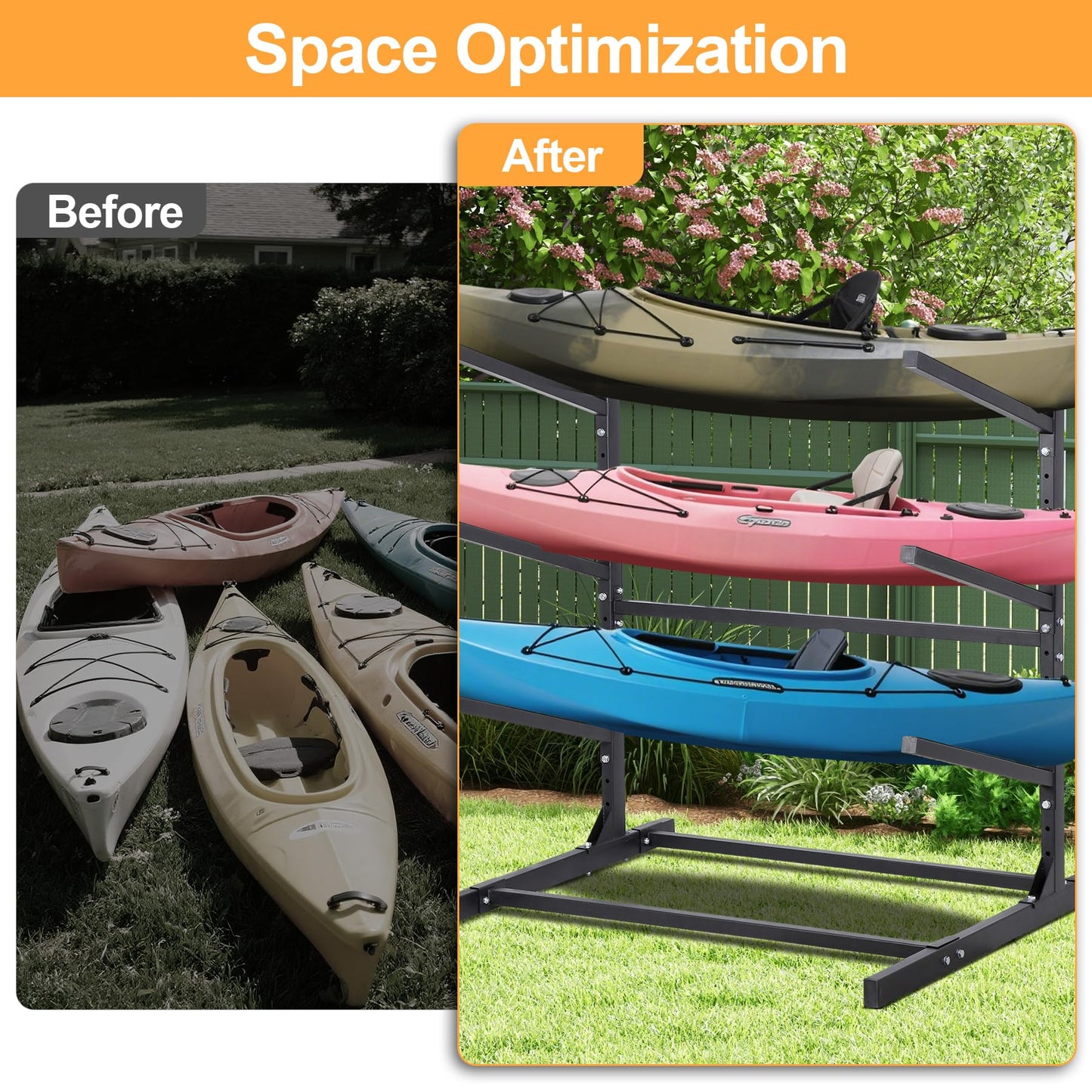 Oxphanor Kayak Storage Rack 3 Levels, Adjustable Freestanding Kayak SUP Stand, Weatherproof and Heavy Duty, Surfboard Stand Rack, Hold up Kayaks, SUPs, Paddleboards, Canoes