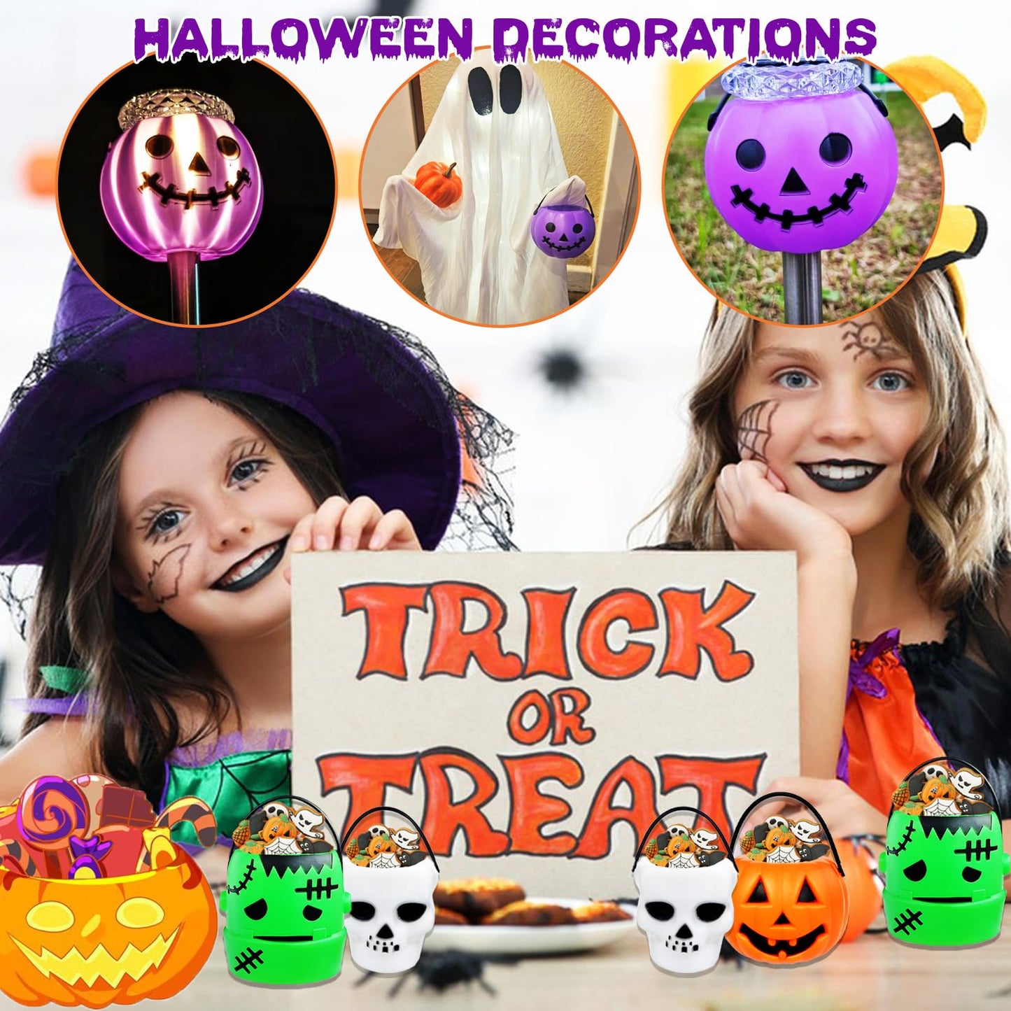 14 PCS Mini Halloween Candy Holder,Portable Pumpkin Ghost Cauldron Bucket with Candy Bags Black Wire Ties Halloween Party Supplies for Kids,Trick or Treat