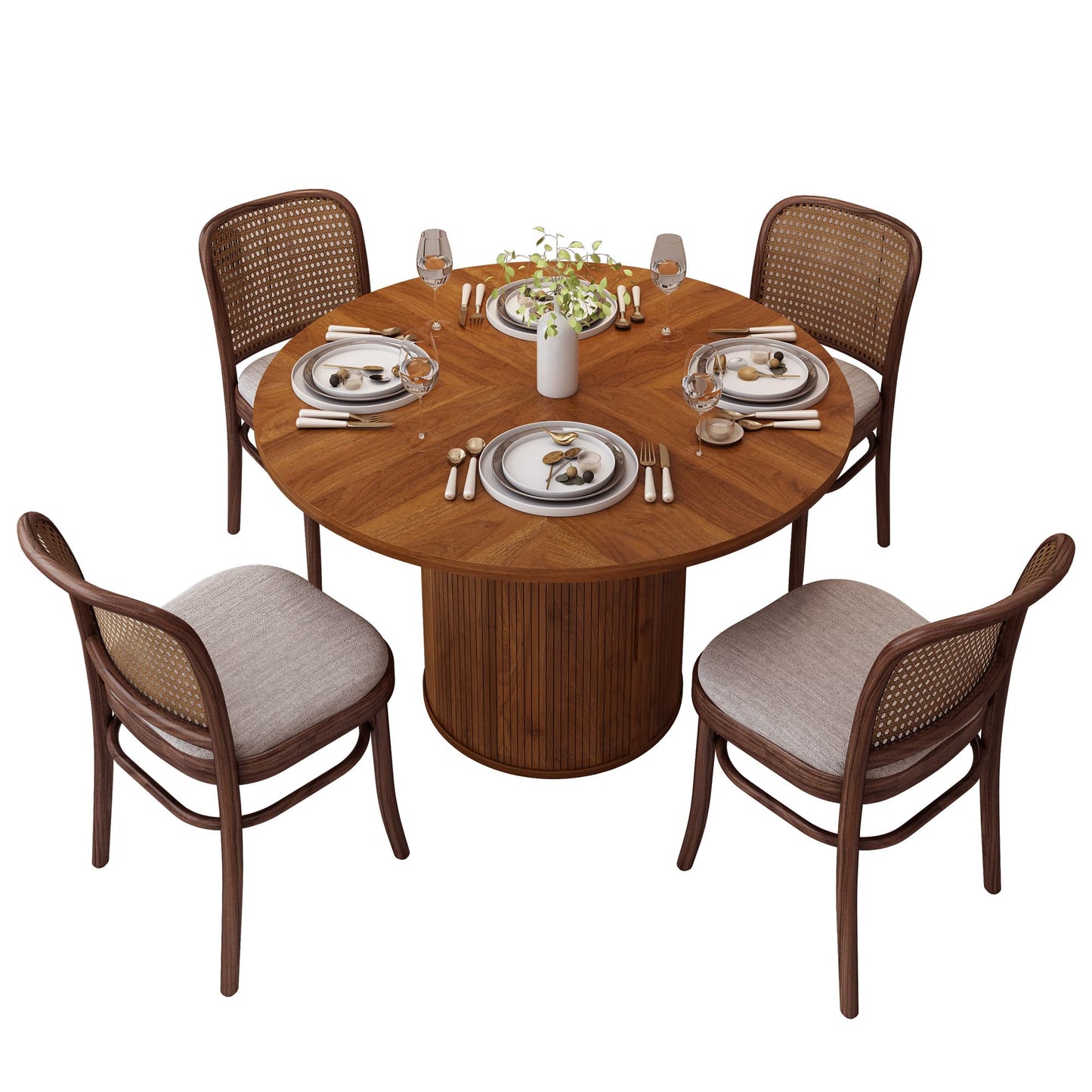 weselon 47 inch Round Dining Table for 4, Kitchen Table Dinner Table with 2-Layer Storage Shelf and Wood Slide Door for Home Dining Room Living Room (Walnut)