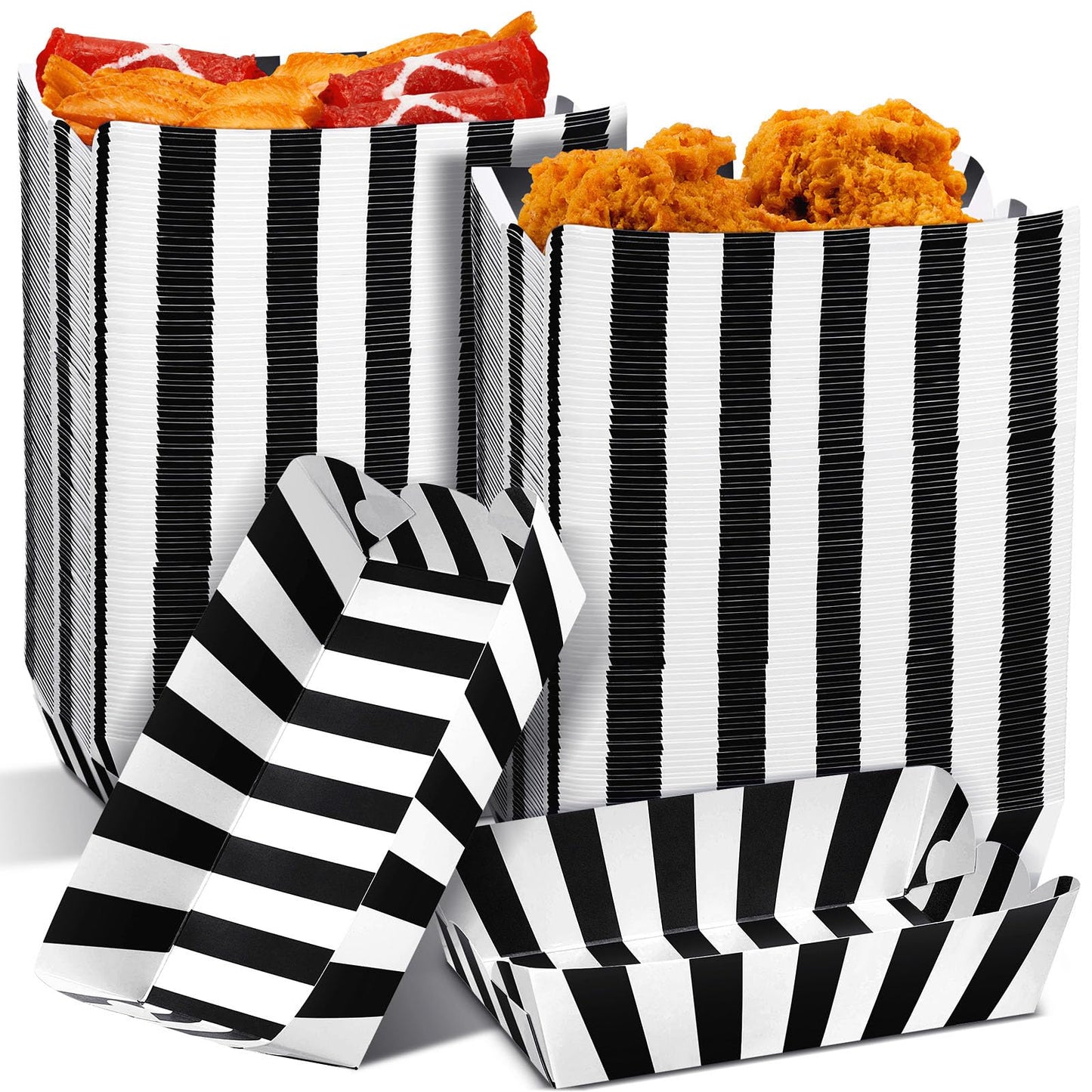 Yaomiao 100 Pcs Striped Paper Food Trays Carnival Paper Boats for Food Nacho Hot Dog Disposable Plates Disposable Serving Trays for Carnivals Fairs Festivals Picnics(Black)