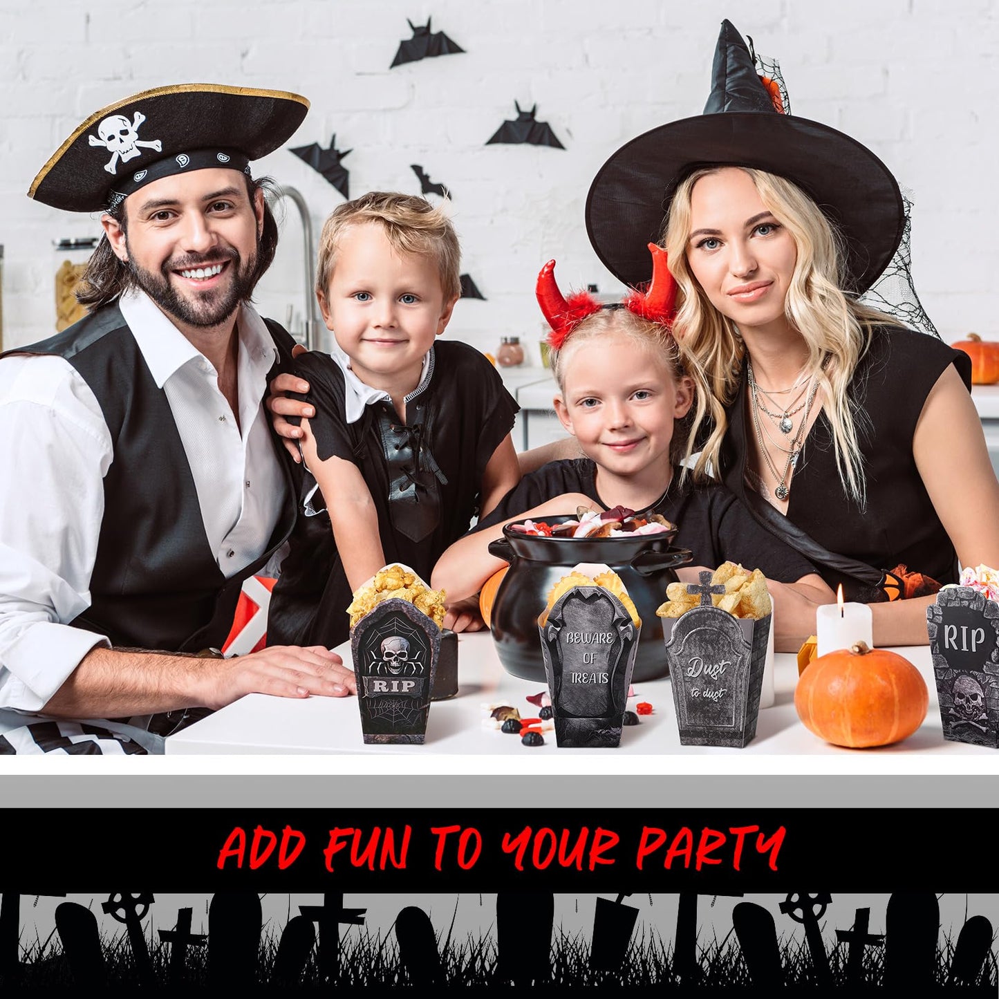 Weekgrat 90 Pcs 9 Styles Halloween Popcorn Boxes Cardboard Popcorn Bags Snack Boxes Spooky Treat Bags for Candy Biscuits Halloween Party Favors(Tombstone)