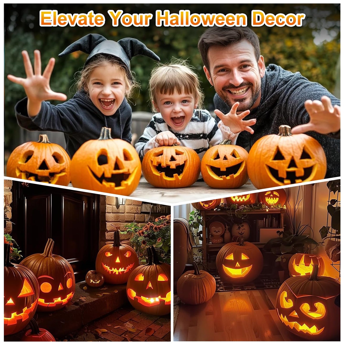 XINYA BAO 28 PCS Pumpkin Carving Kit Tools Halloween Professional Heavy Duty Stainless Steel Carve Knife Set with LED Candle Lights, Stencils, Storage Bag, Gifts & Adults DIY Lantern Decorating.