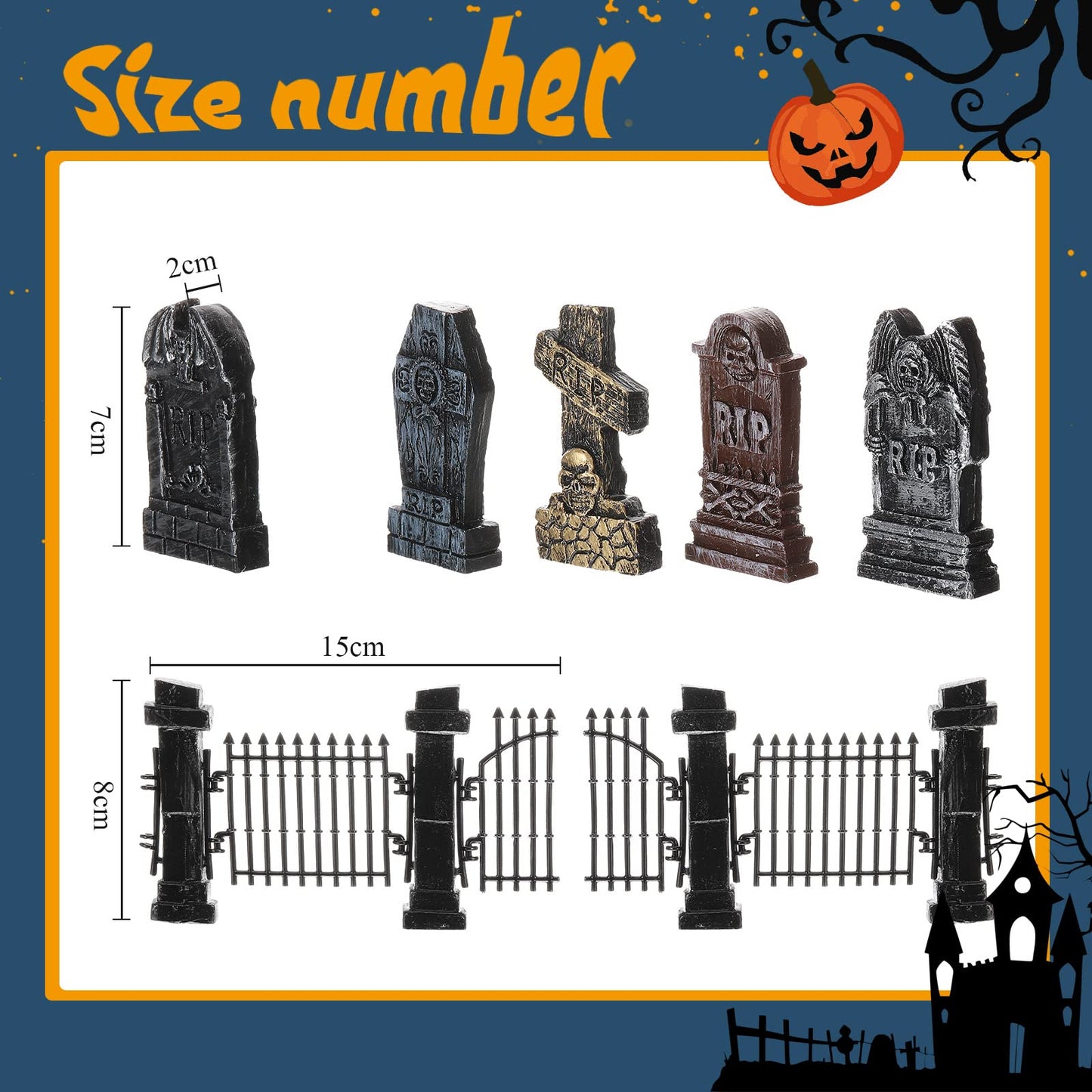 7 Pcs Halloween Miniature Tombstones Decorations Spooky Miniature Fence Figurine Mini Cemetary Headstones Haunted Halloween Graveyard Decorations Halloween Cemetery Fence Rip Graveyard Tombstone