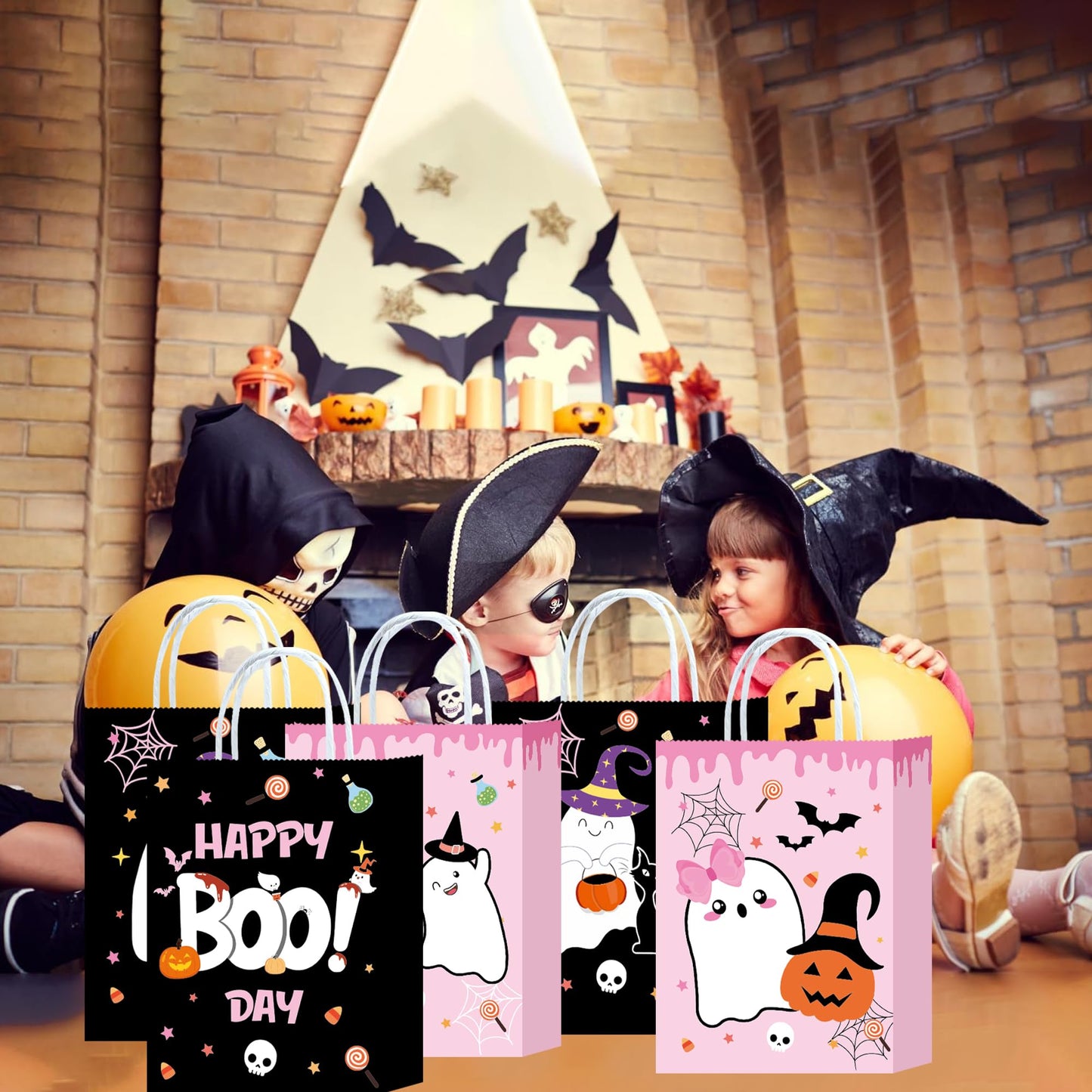 W WINTMING 16Pcs Halloween Party Favors Bags with Handle Trick or Treat Gift Bags Wrapping Halloween Goodie Candy Bag Docor Supplies