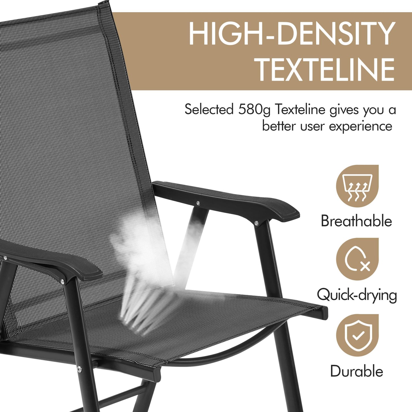 Yaheetech Patio Dining Chairs Set of 4 with Armrests, Outdoor Folding Chairs with Metal Frame and Backrest for Lawn, Garden, Yard and Poolside, Black