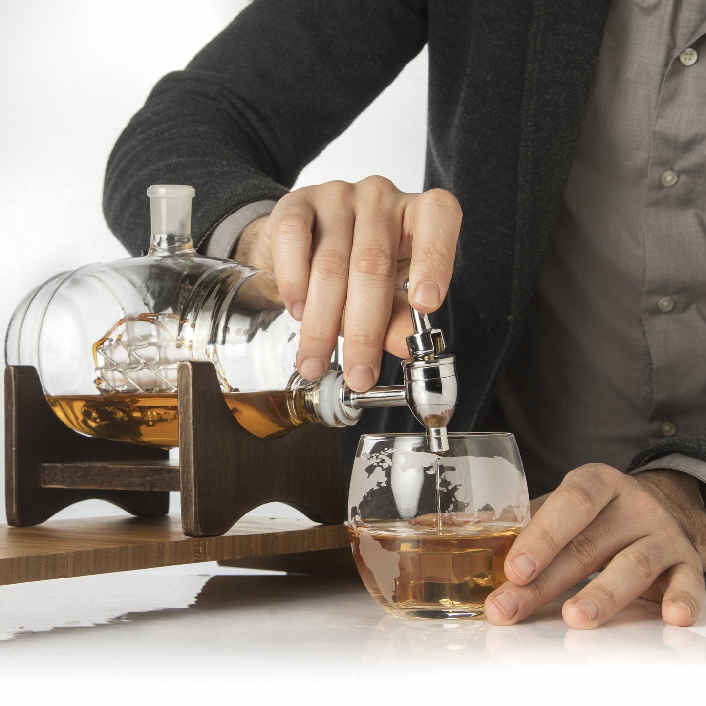 Whiskey Ship in a Barrel Decanter With Ship With 2-10 oz Glasses - By The Wine Savant, Whiskey & Wine Decanter Clear