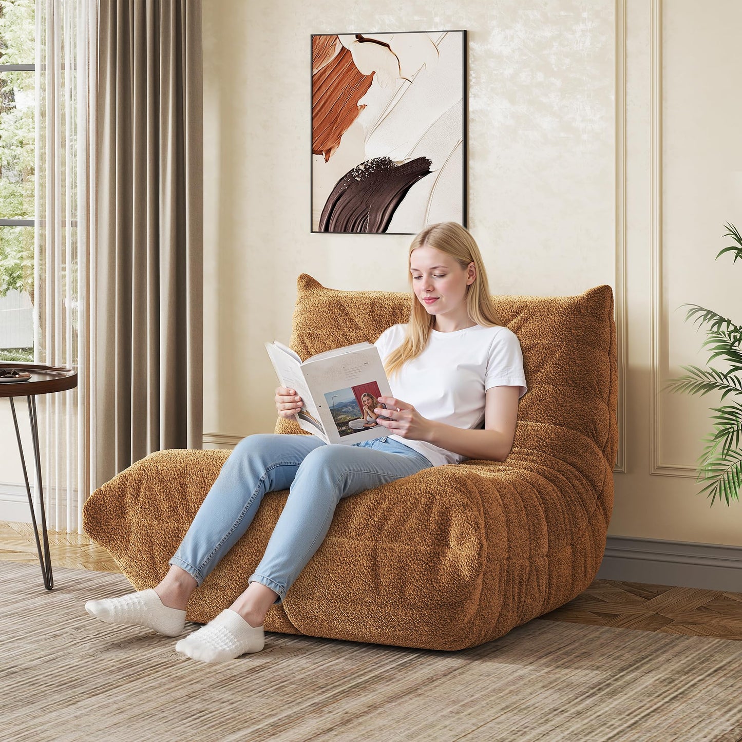 WLIVE Bean Bag Chair Giant Bean Bag Sofa Memory Foam Bean Bag Adult Chair, Sofa Recliner for Living Room and Bedroom, Orange