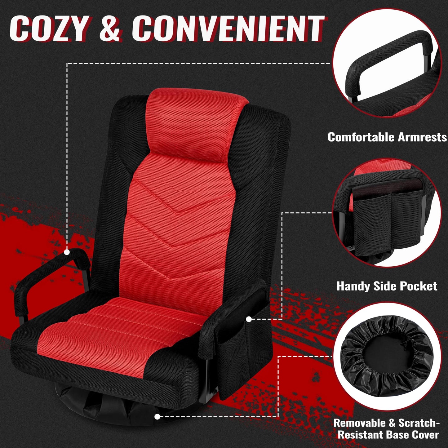 Yaheetech Floor Gaming Chair Swivel Video Game Chair Multipurpose Lazy Lounger Couch for Playing Games, TV, Reading with 6 Adjustable Position, Side Pocket, Armrest Handles