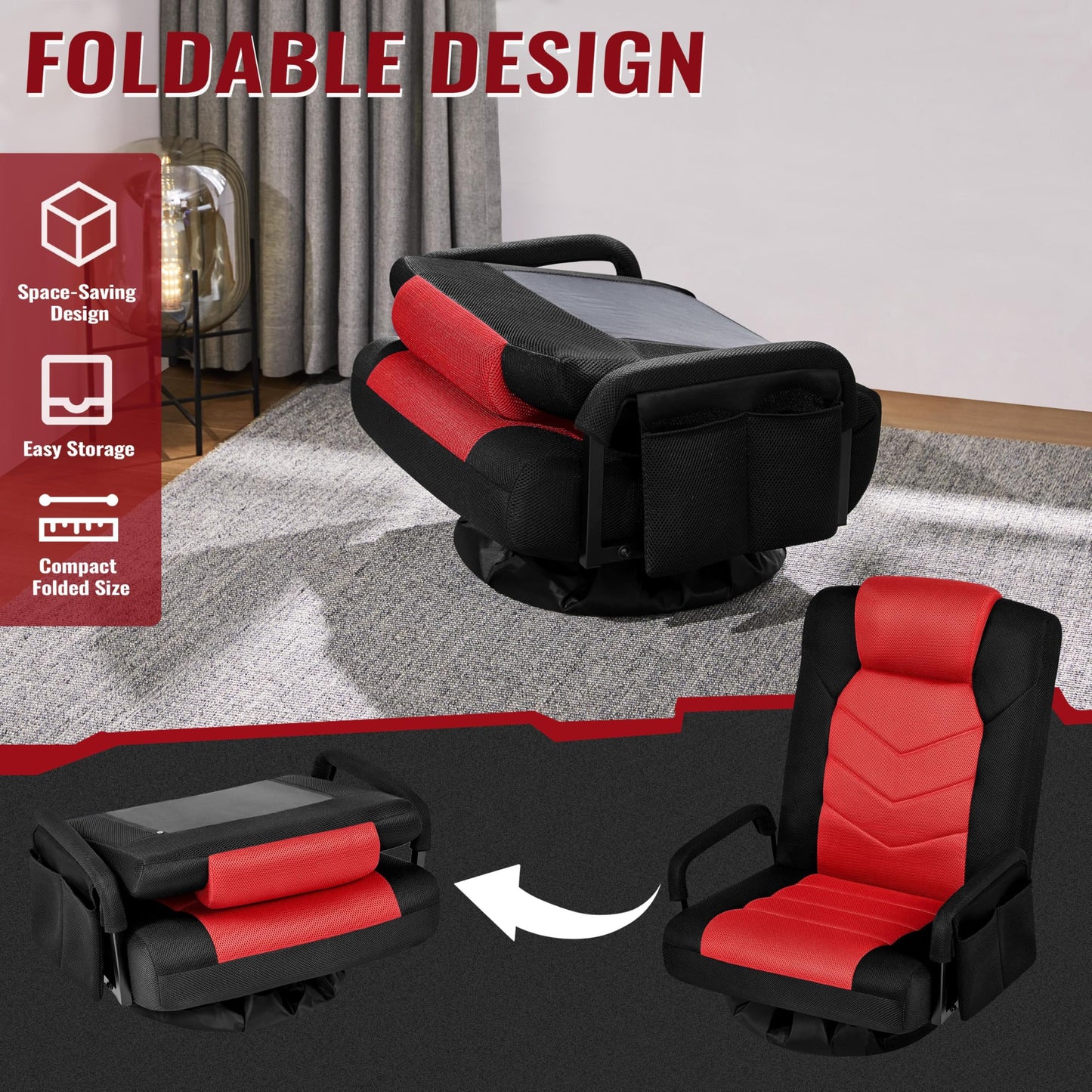 Yaheetech Floor Gaming Chair Swivel Video Game Chair Multipurpose Lazy Lounger Couch for Playing Games, TV, Reading with 6 Adjustable Position, Side Pocket, Armrest Handles