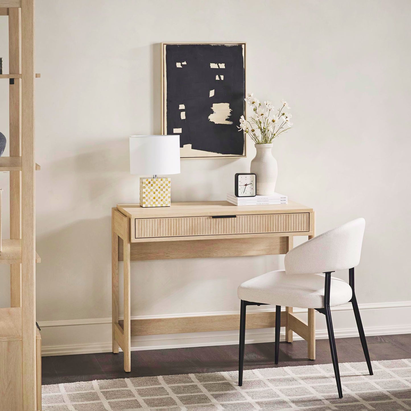Walker Edison Transitional Office Design, Reeded Drawer Front Detail, Writing Desk with Drawer, Spacious Desktop, Complementary in Living Spaces, 38”W x 16.75”D x 30”H, Coastal Oak