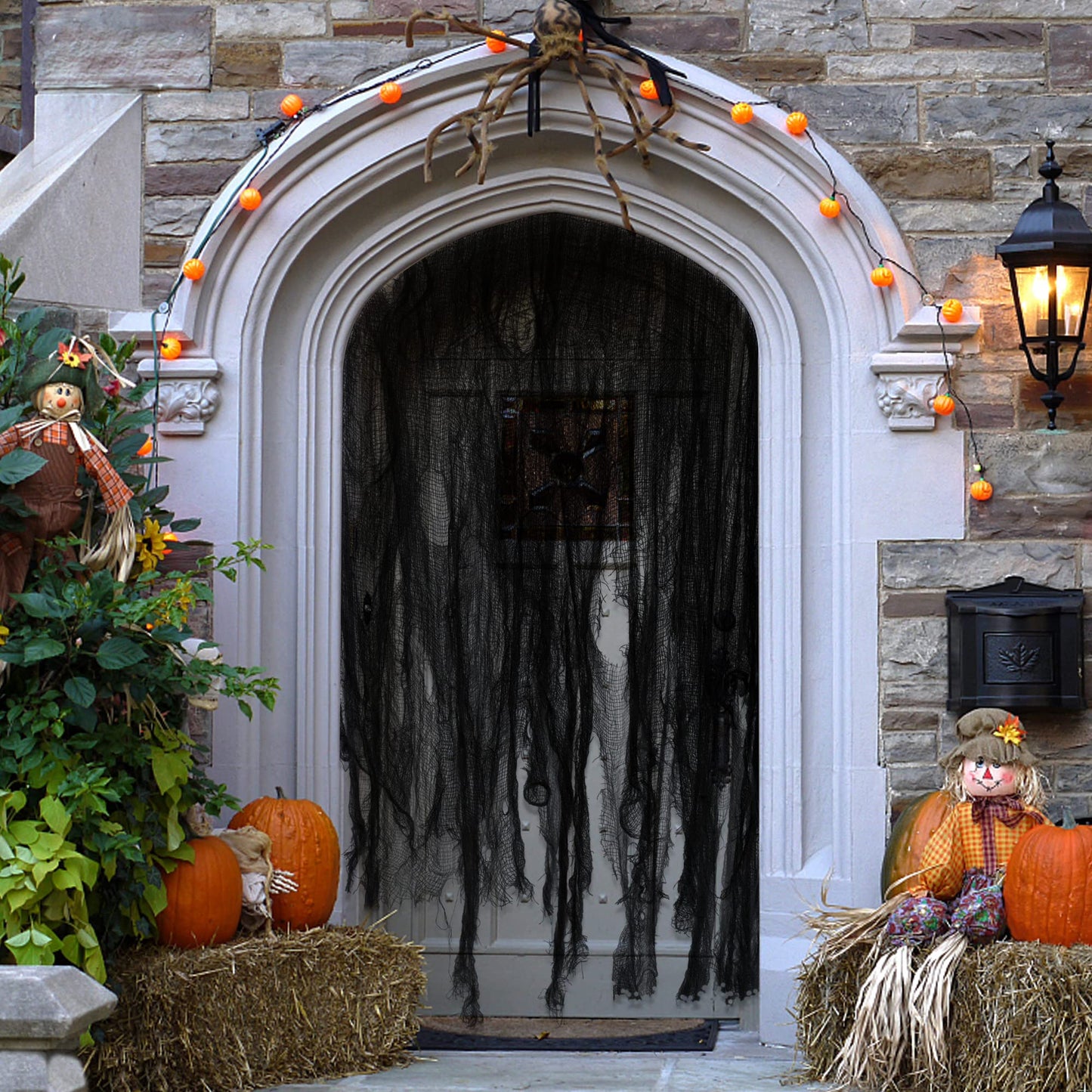 Watayo 500 x 39 Inch Large Size Halloween Creepy Cloth, Halloween Black Scary Spooky Cloth, Windows Doorways Cover Gauze for Halloweens Haunted House Party Decor