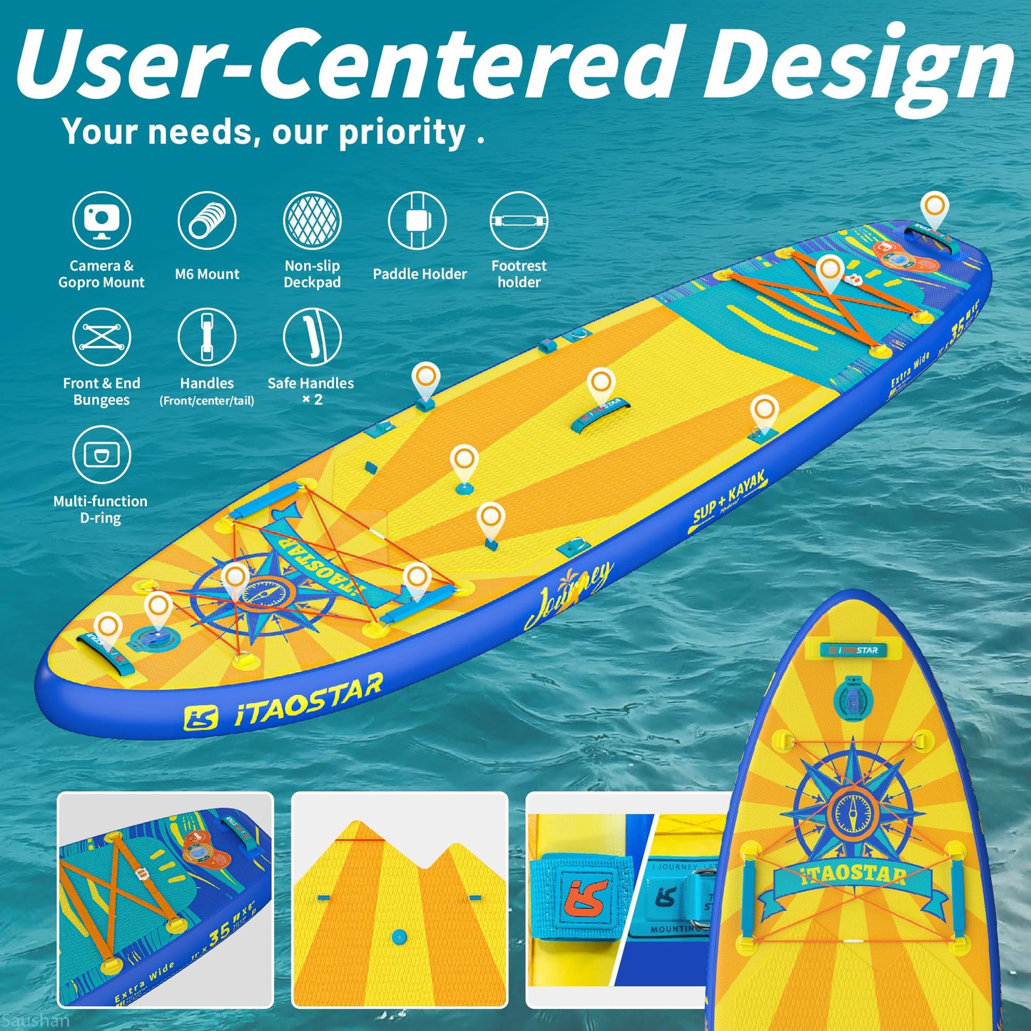iTAOSTAR J07DP 35" Extra Wide Stand Up Paddle Board, More Balance Inflatable Paddle Board with 5 Fins for Beginner,Paddle Boards for Adults of All Skill Levels