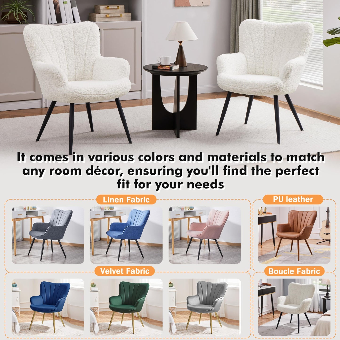 Yaheetech Boucle Accent Chair, Modern Fuzzy Sherpa Armchair, Fuzzy Sherpa Armchair, Upholstered Vanity Chair with High Back and Mental Legs for Living Room Makeup Bedroom, Ivory