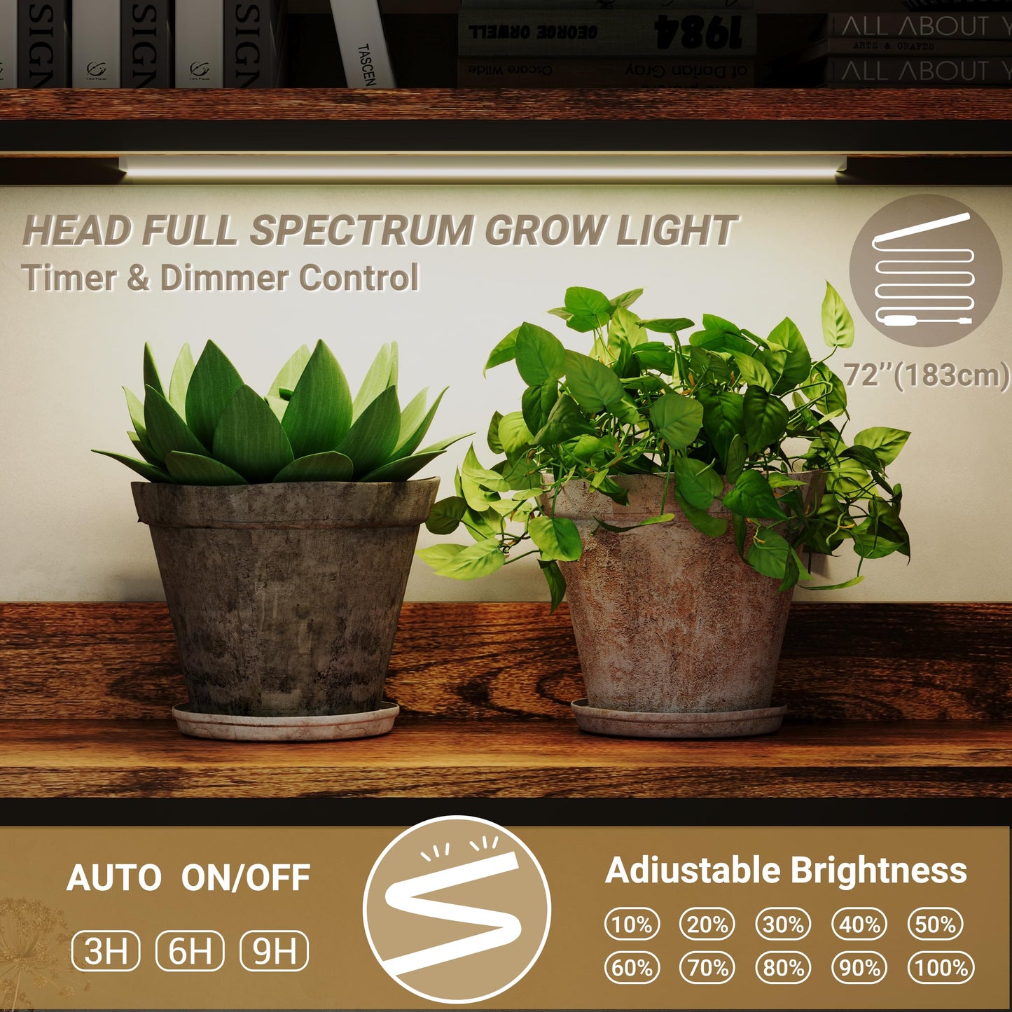 5 Tier Bookshelves with LED Plant Grow Lights, Convertible Corner Bookshelf with Baffles, 70" Tall Industrial Bookcase, Display Shelf, Wood Shelves with Metal Frame for Living Room Bedroom Home Office