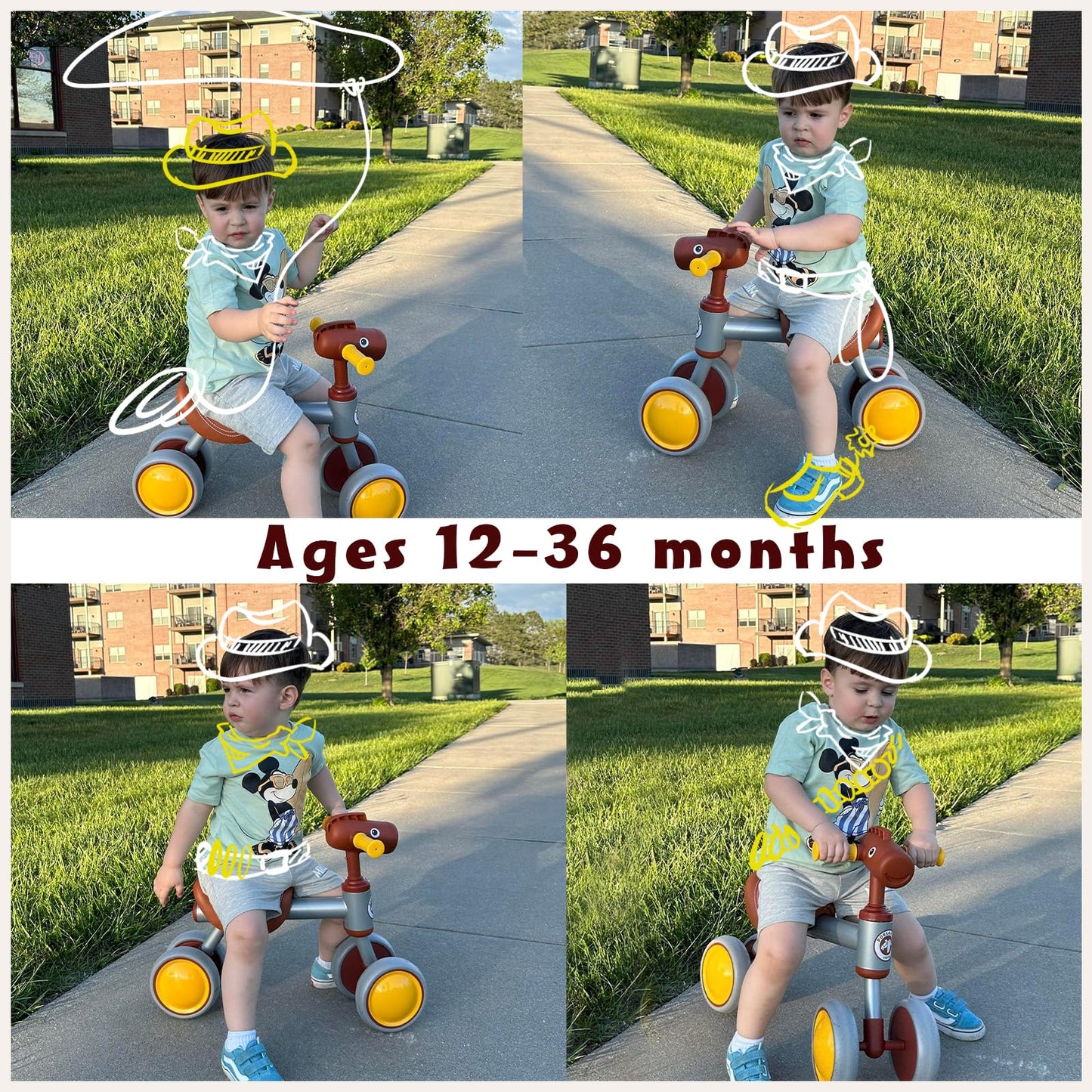 PerKidern Baby Balance Bike for 1-2 Year Old Boy Girl, Unique Horse Design, for 12-24 Months, 4 Wheels Toddler Balance Bike, Baby Bike 1+ Years Boys & Girls First Birthday Gifts