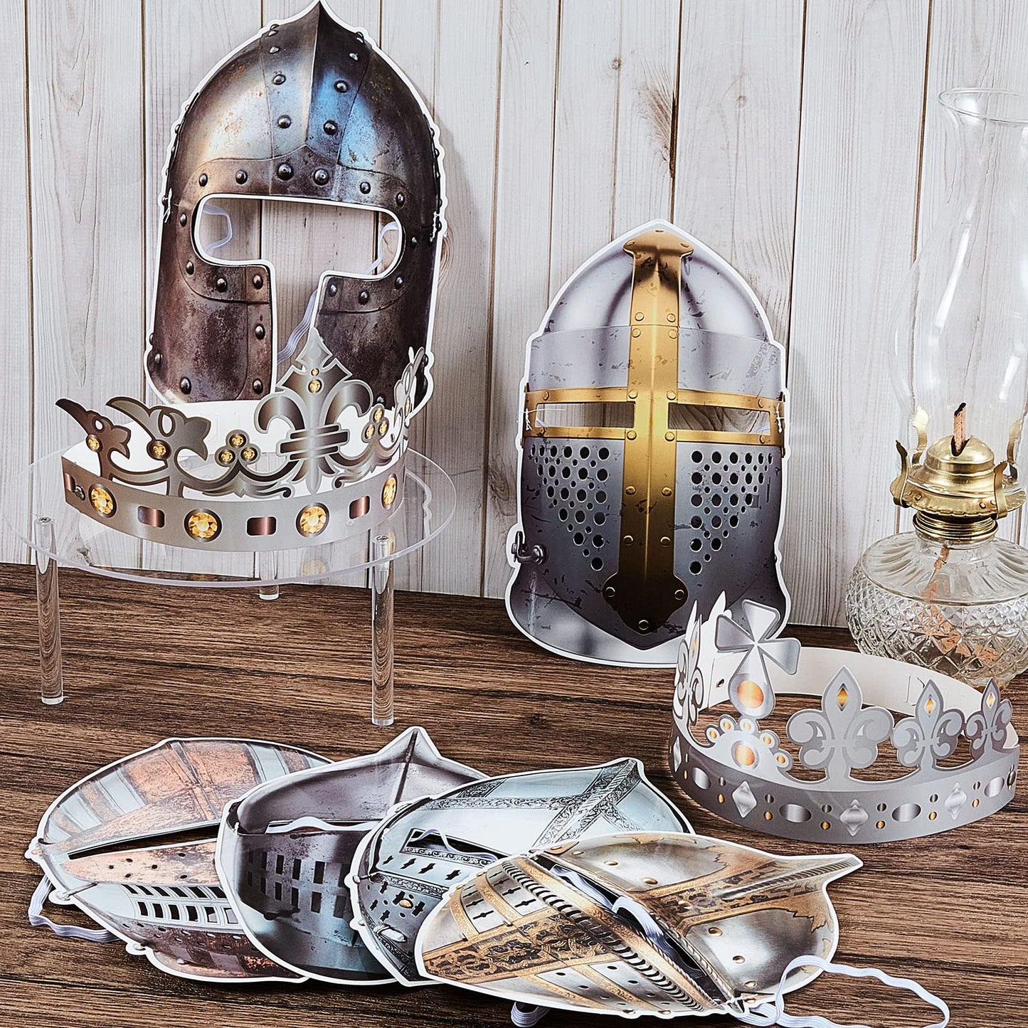 24 Pcs Medieval Knight Party Decorations Paper Knight Helmets Masks Crowns for Kids Crusader Samurai Soldier Costume Favor Gift for Cosplay Roman Viking Dress up Party Decor