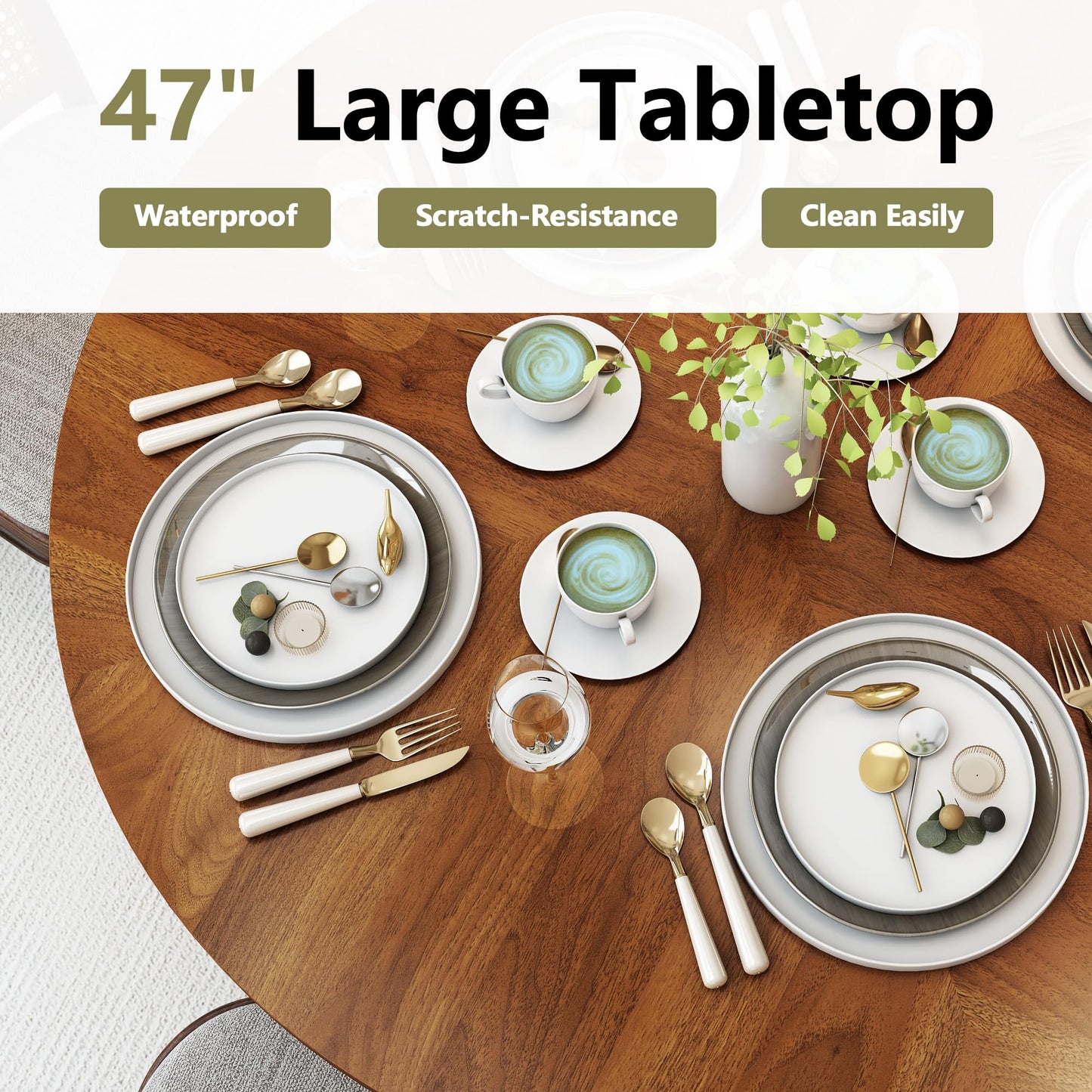 weselon 47 inch Round Dining Table for 4, Kitchen Table Dinner Table with 2-Layer Storage Shelf and Wood Slide Door for Home Dining Room Living Room (Walnut)