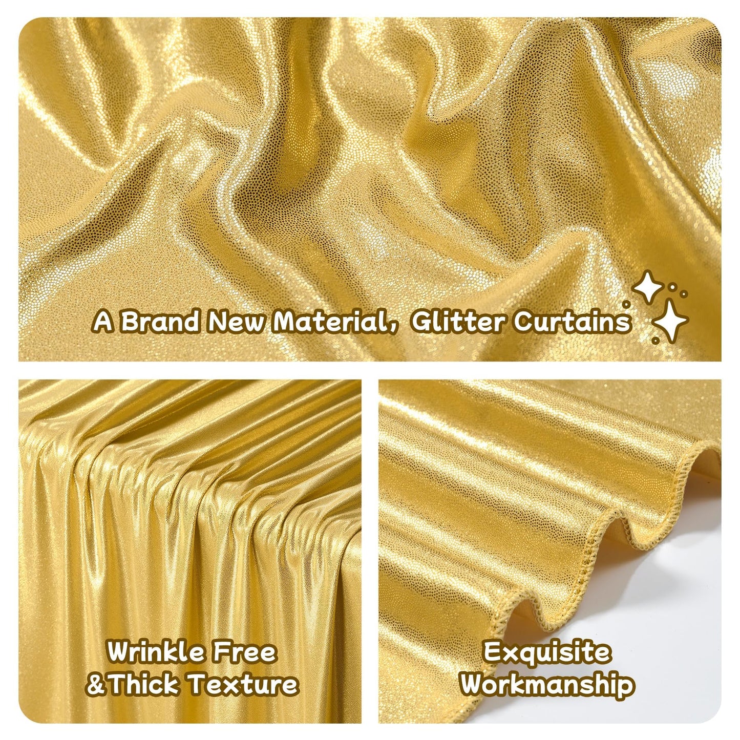 10ftx10ft Thick Gold Glitter Backdrop Curtain Panels for Parties, Wrinkle Free Sequin Sparking Photo Backdrop Drapes, 2 Panels 5x10ft Shimmer Back Drop Cloth for Wedding Birthday Photography