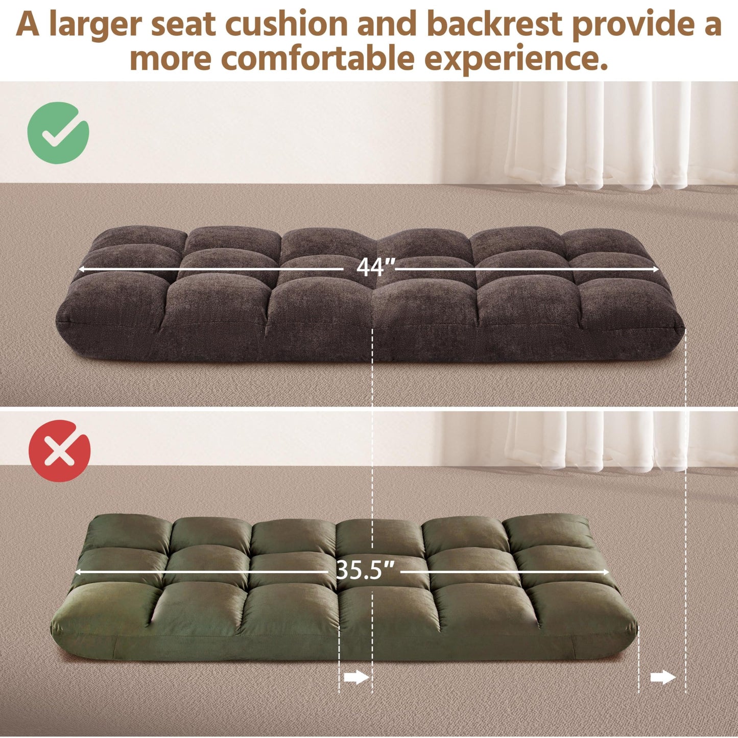 Yaheetech Floor Folding Chair with Back Support, Padded Folding Gaming Sofa Chair with 14 Adjustable Backrest, Adults Couch Recliner, Floor Seating Lounge Chair, Armless Meditation Chair, Brown