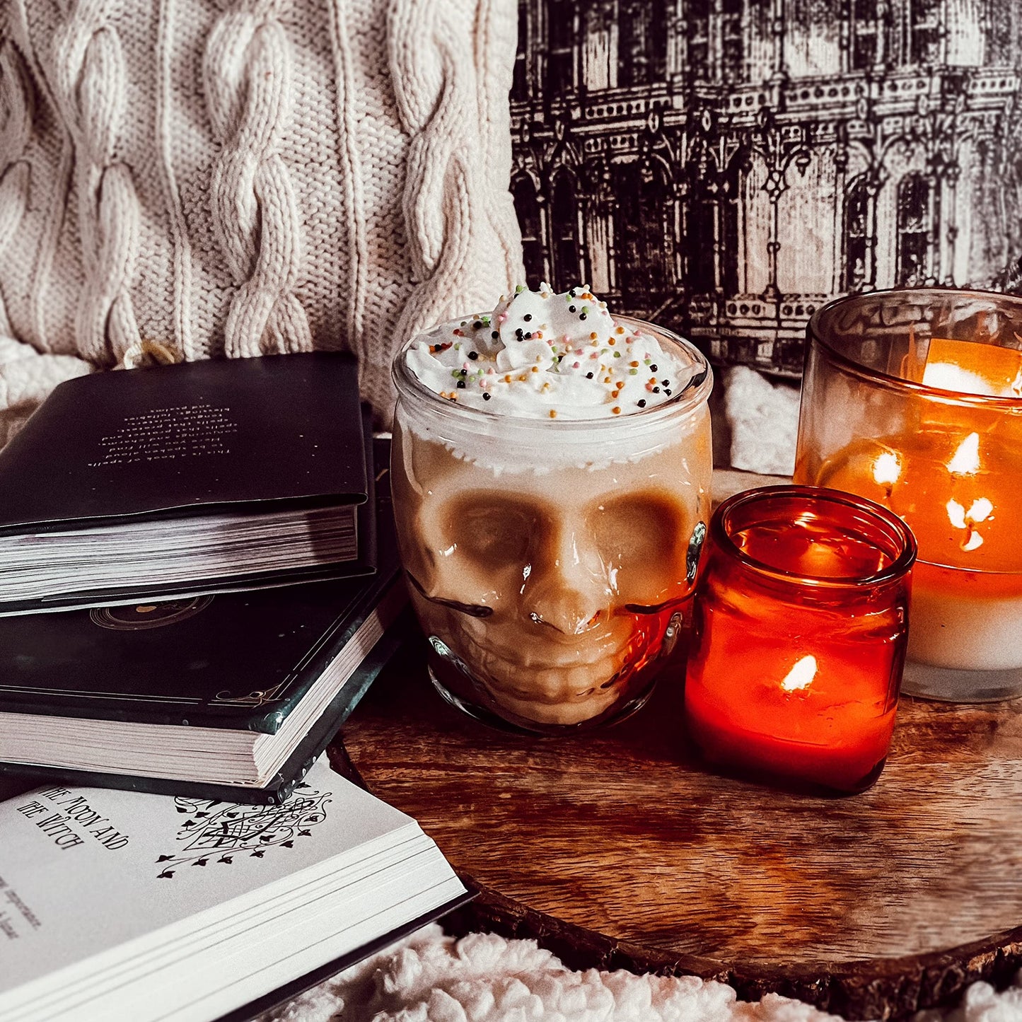 6 Pack - 15 Oz Sugar Skull Glass Summerween Tumblers - Set of 6 Creepy Drinking Cups -15 oz, Witchy Gifts, Spooky Goth Gifts For Women, - Gothic Kitchen Decor, Witchy Barware Skull Jar