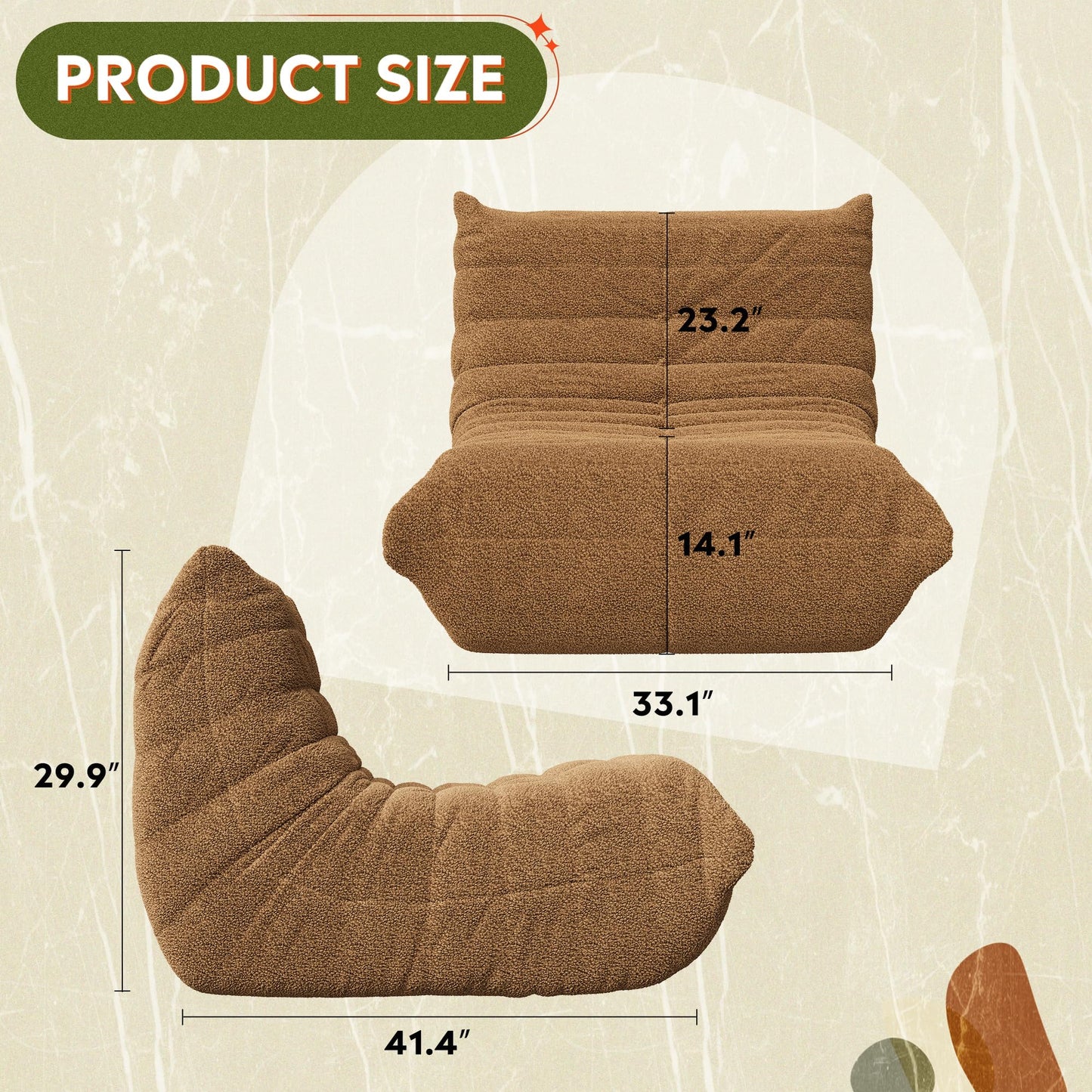 WLIVE Bean Bag Chair Giant Bean Bag Sofa Memory Foam Bean Bag Adult Chair, Sofa Recliner for Living Room and Bedroom, Orange