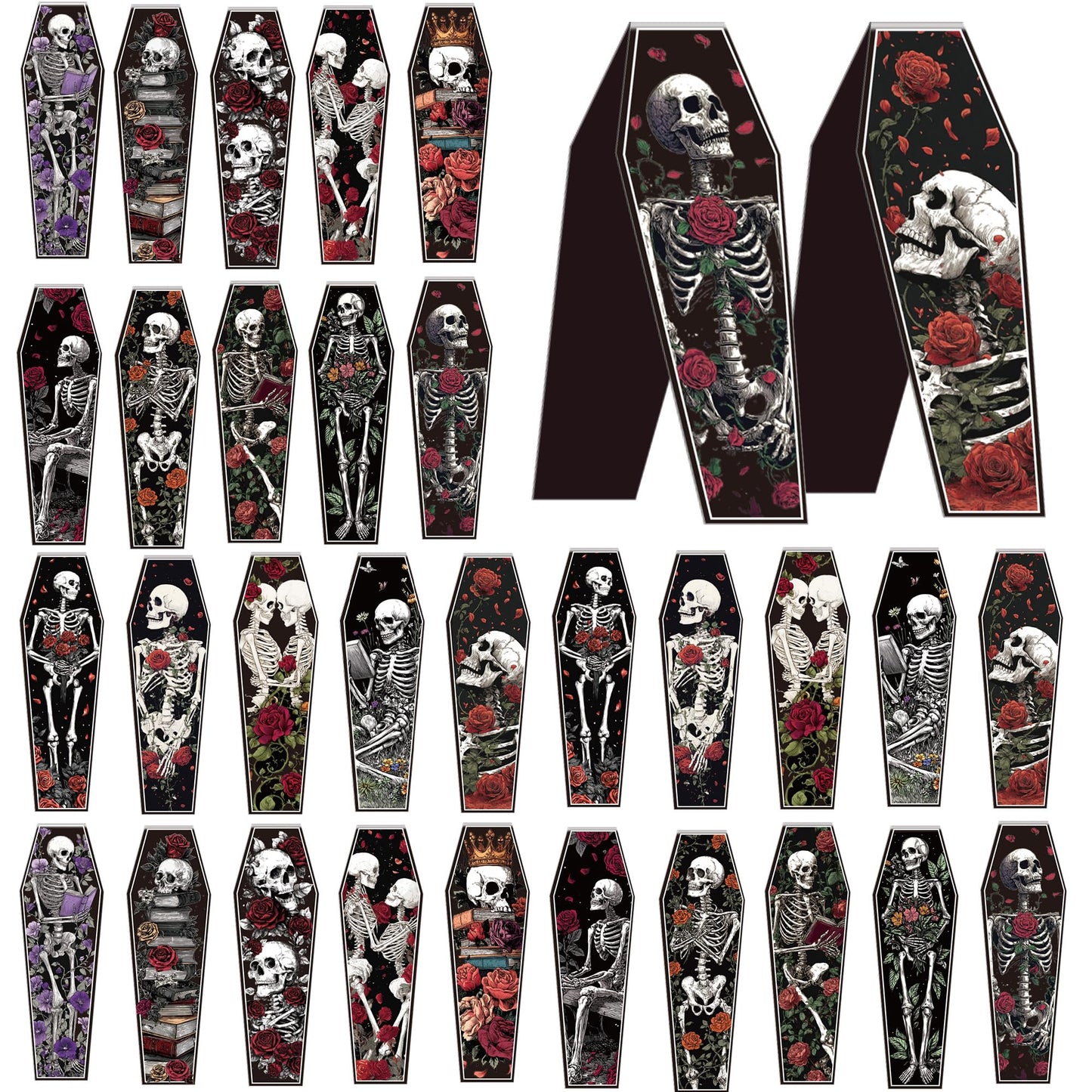 30 Pcs Gothic Skeleton Magnetic Bookmarks, Coffin-Shaped Rose and Skull Book Mark Clips for Book Lovers, Dark Romance Magnet Page Markers for Women Men, Halloween Bookish Gifts