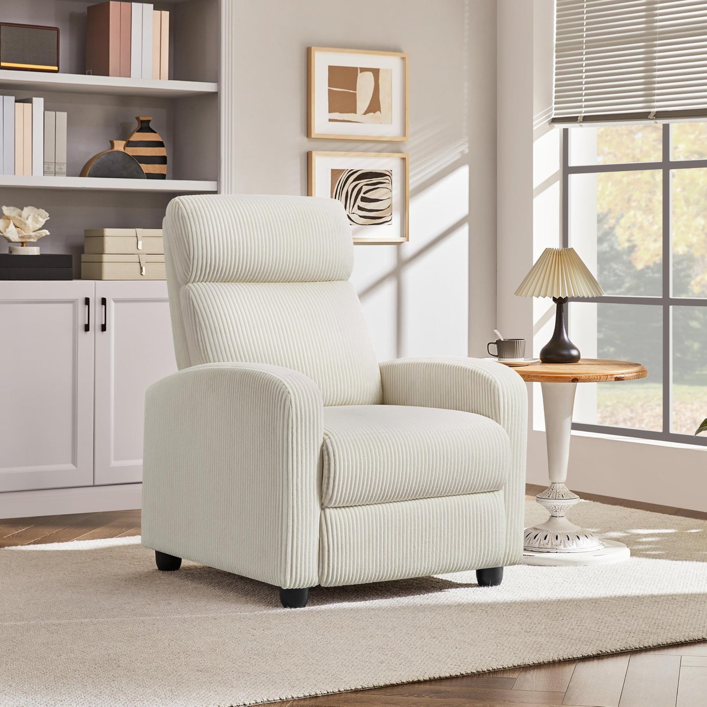 Yaheetech Corduroy Recliner Chair Single Sofa Home Theater Seating Adjustable Modern Reclining Chair for Living Room Bedroom Home Theater Beige