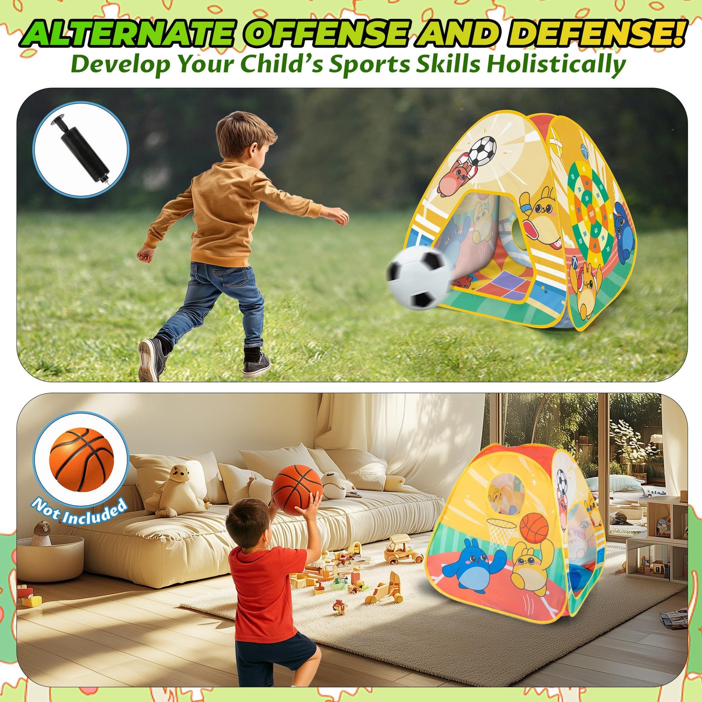 5-in-1 Kids Play Pop Up Tent with Bean Bag Toss Game Outdoor Toys, Tic Tac Toe, Dartboard,Soccer, Basketball, Carnival Outside Combo Set for Backyard Beach Lawn Party Fun, Birthday Gift for Boys Girls