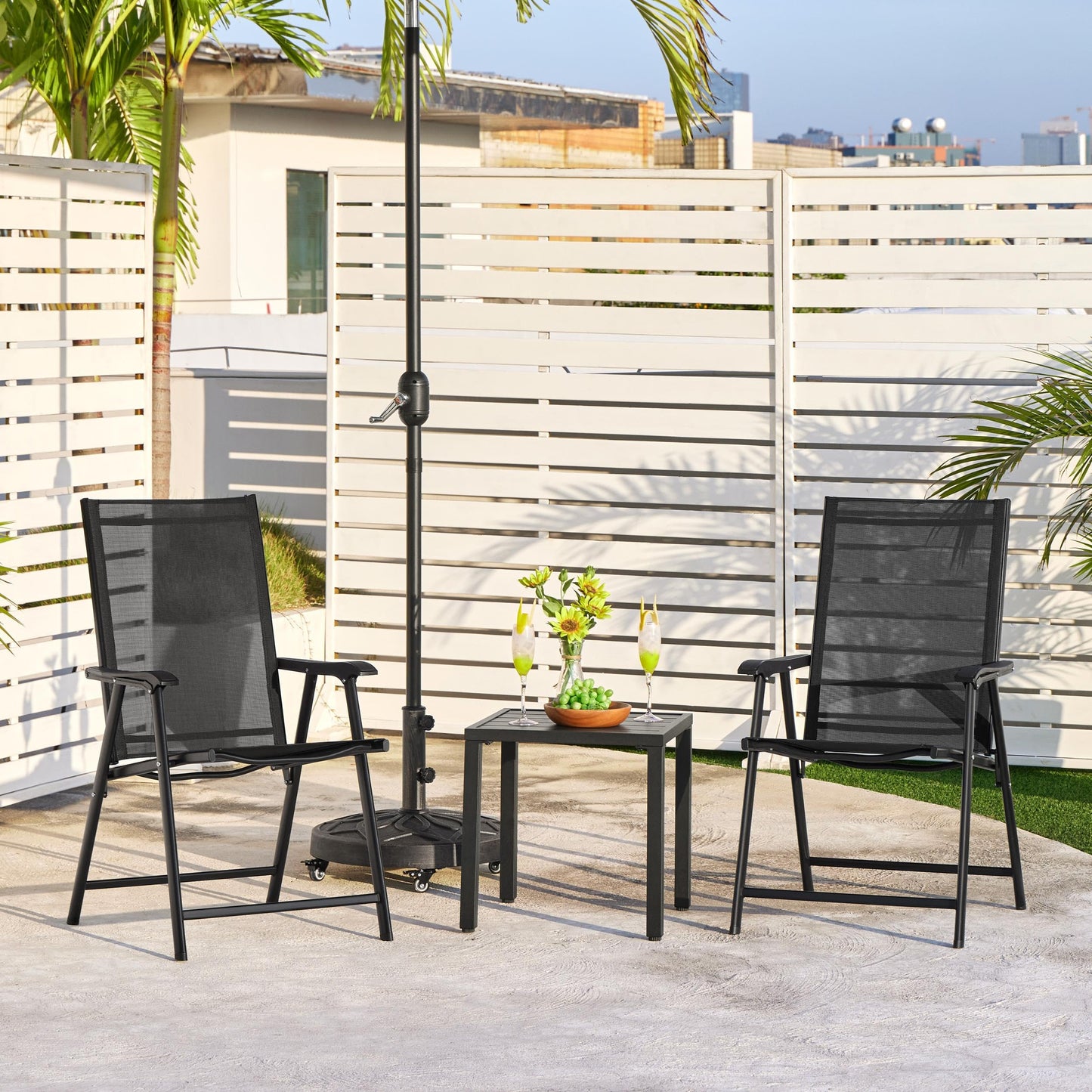 Yaheetech Patio Dining Chairs Set of 4 with Armrests, Outdoor Folding Chairs with Metal Frame and Backrest for Lawn, Garden, Yard and Poolside, Black